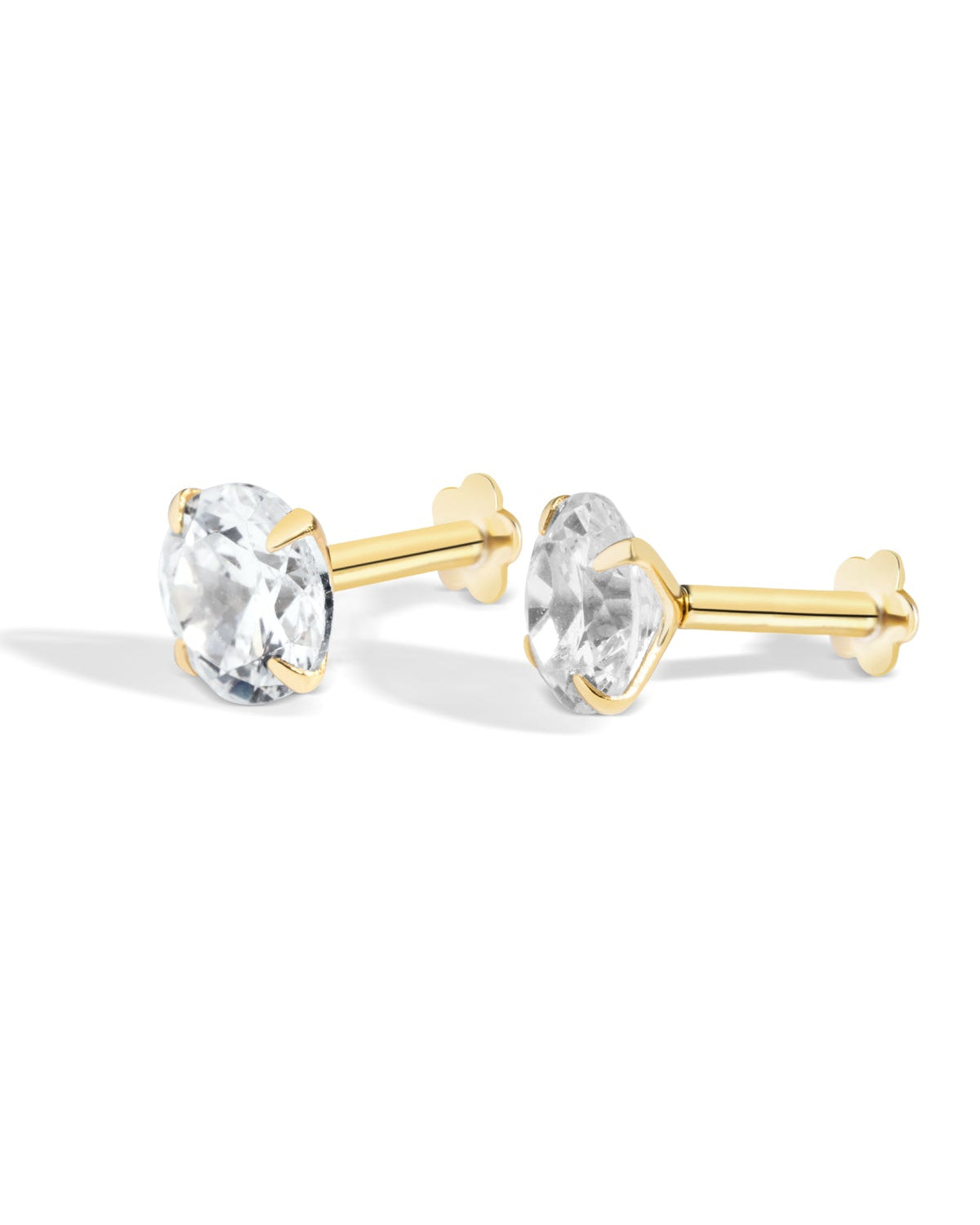 Radiant Round Zirconia – 14K Gold Plated Flat Back Studs