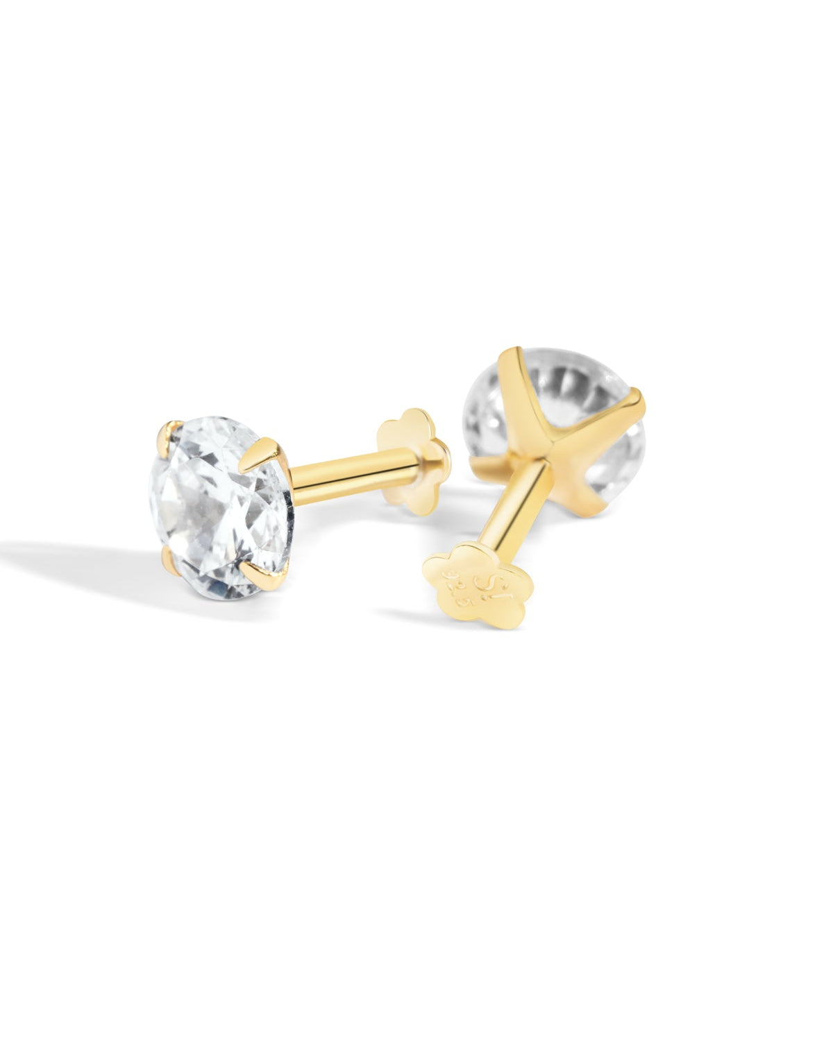 Radiant Round Zirconia – 14K Gold Plated Flat Back Studs
