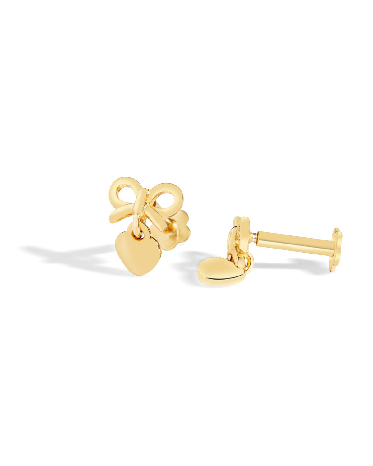 Heartfelt Bow Stud – 14K Gold Plated Flat Back
