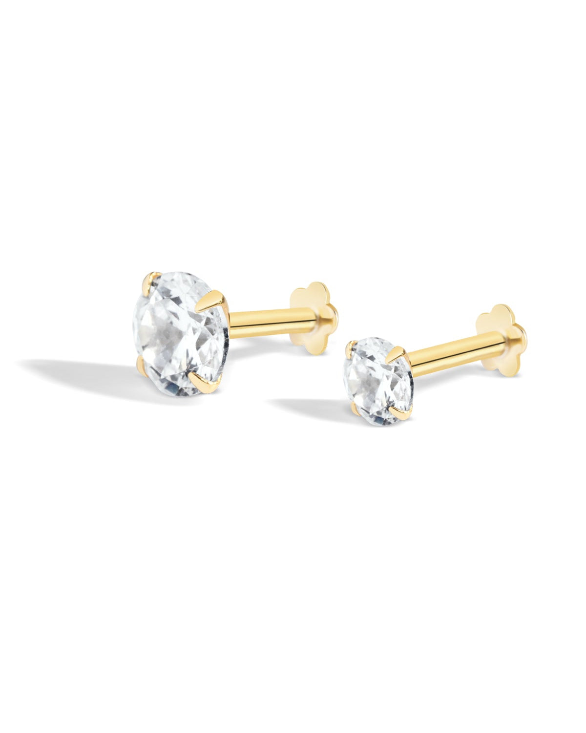 Radiant Round Zirconia – 14K Gold Plated Flat Back Studs