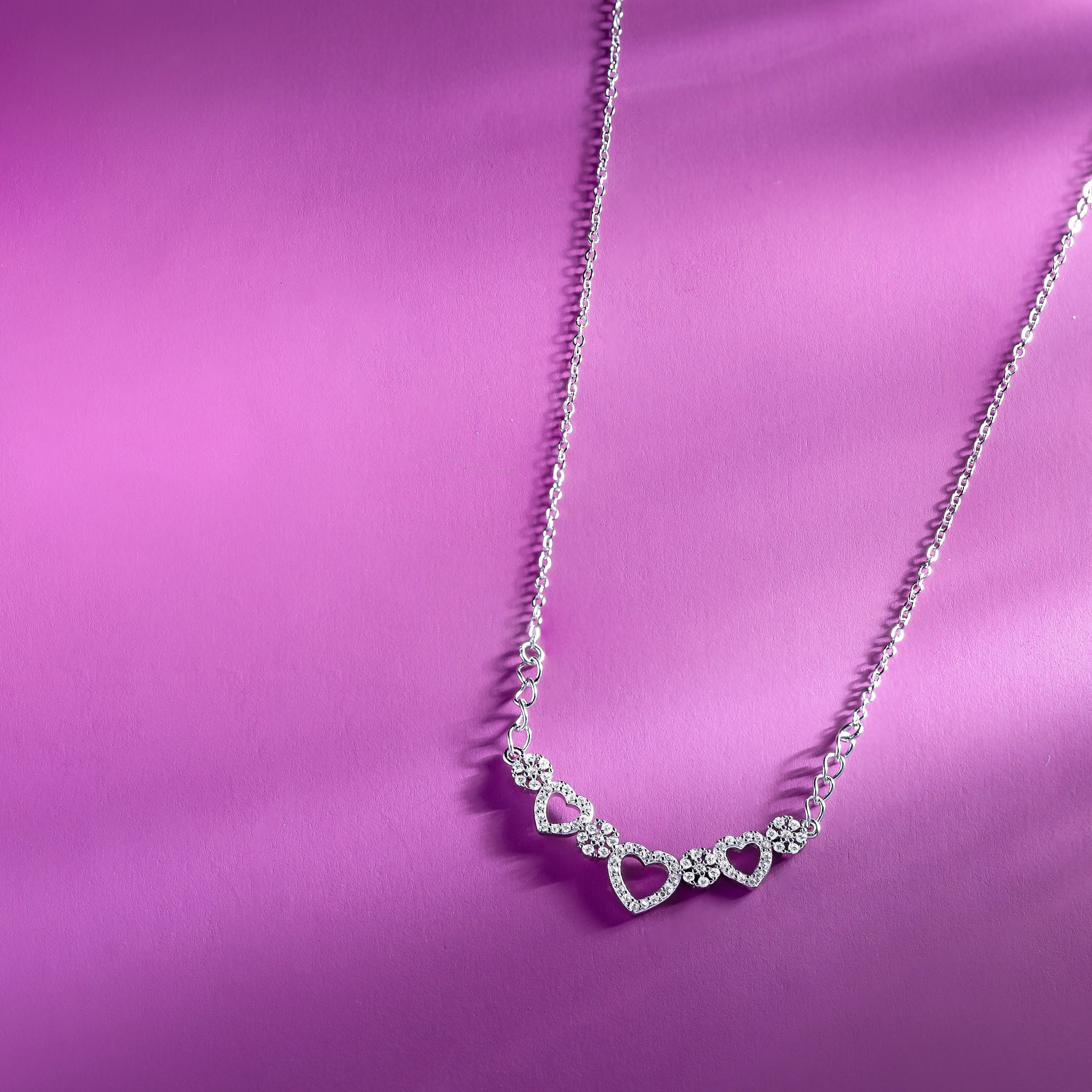 Flow Of Hearts - Pave' Stone Necklace