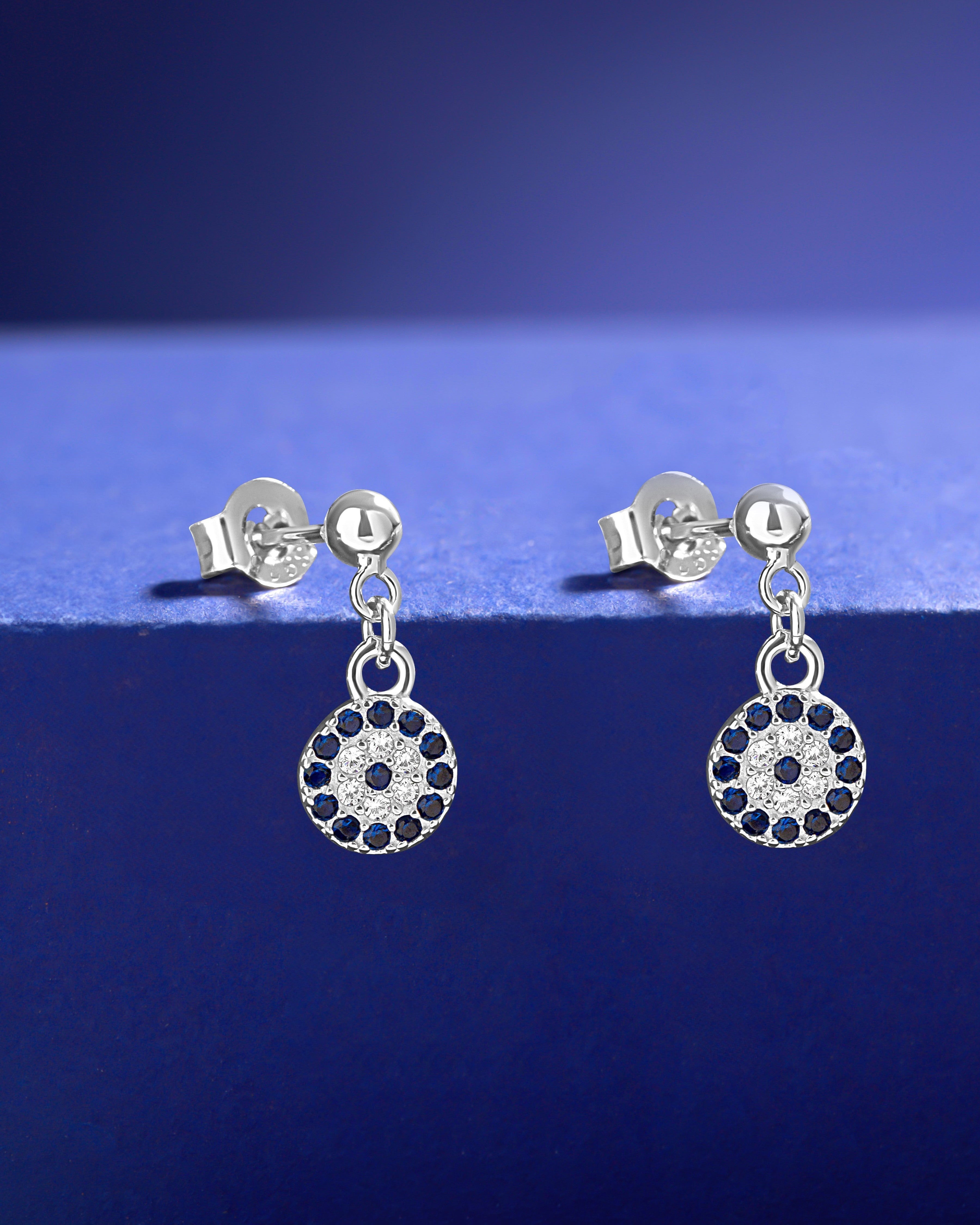 Silver ball with a zirconia eye hanging - Pair