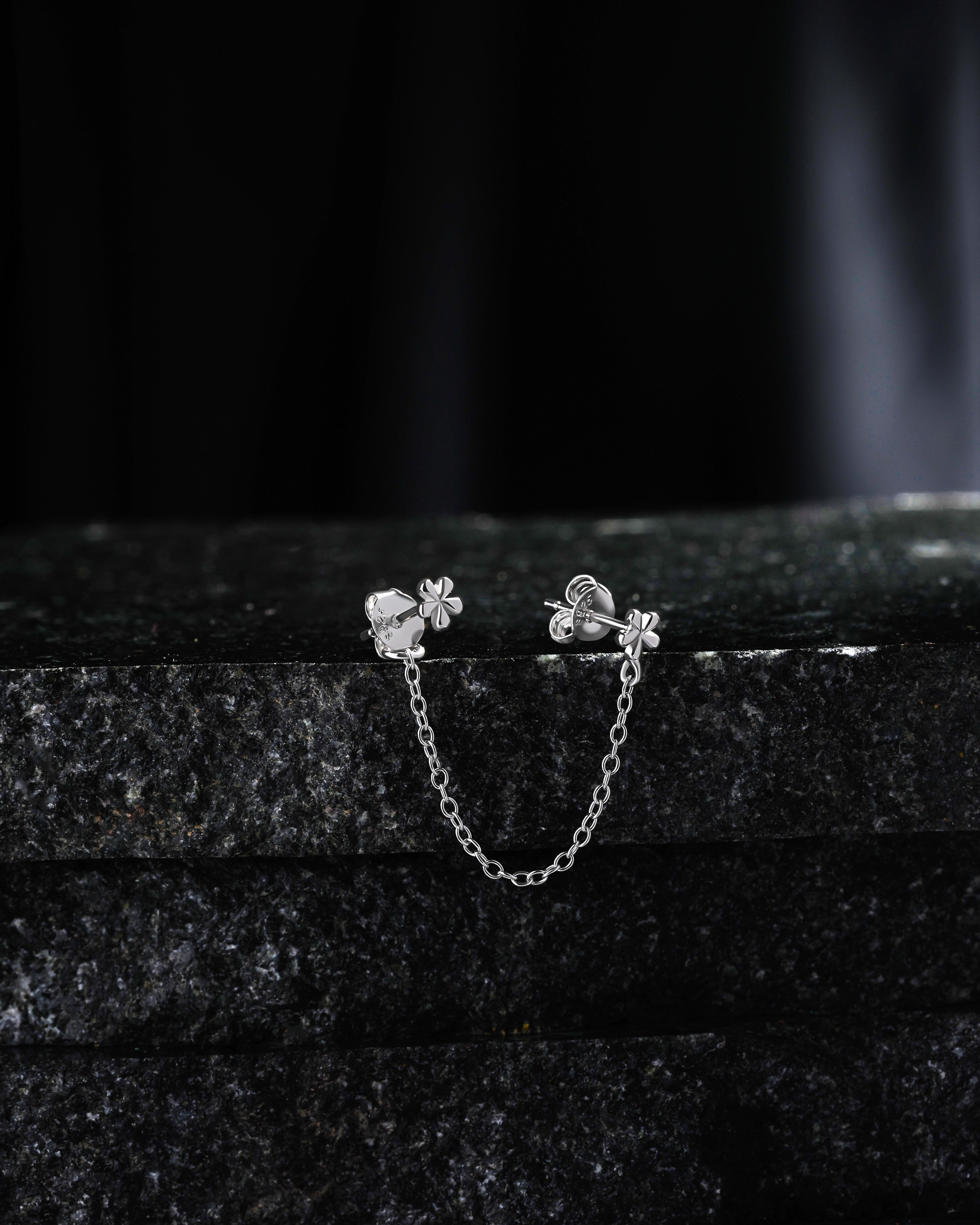 Dainty flower chain connector earrings