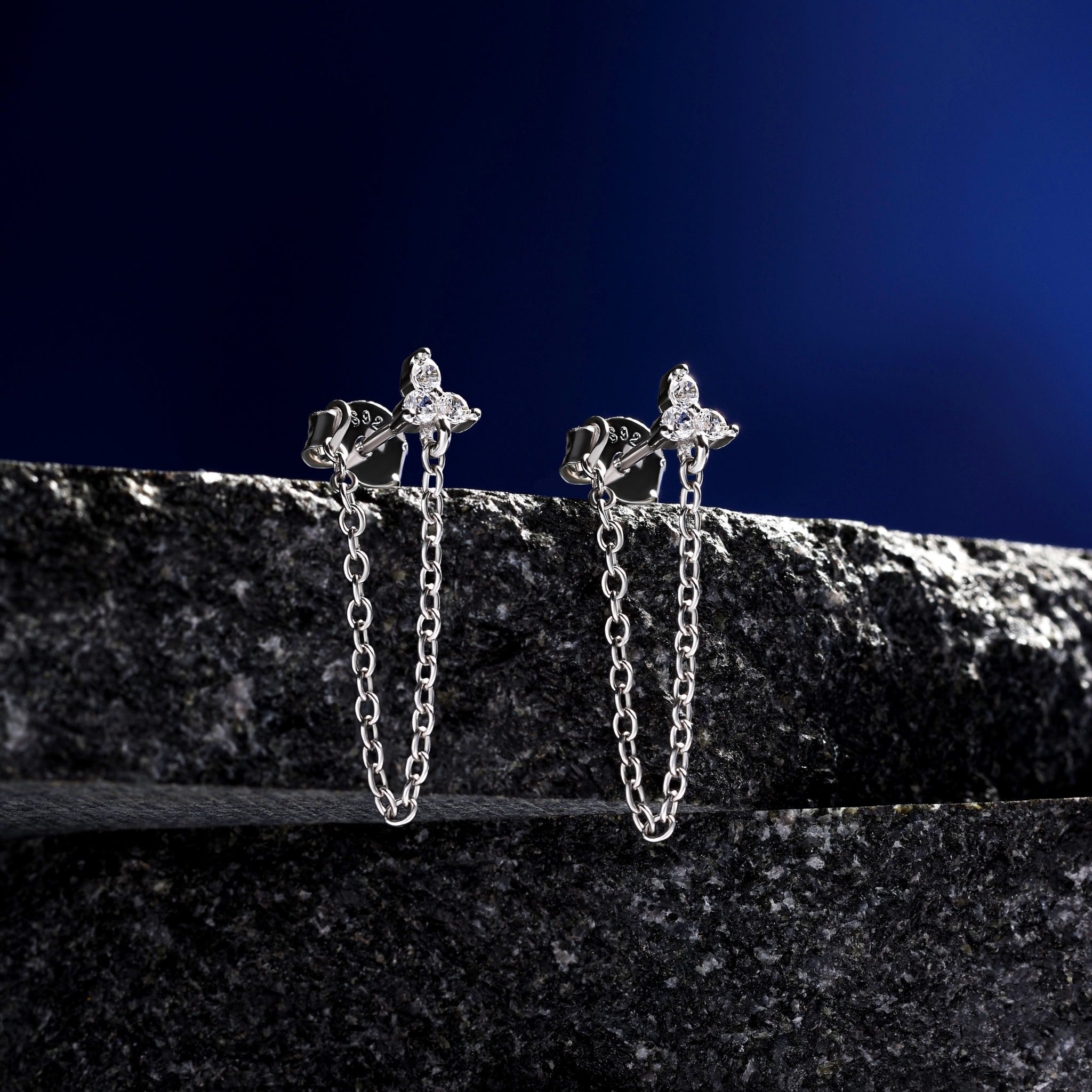 Tri Flower Dangler Chain Earrings