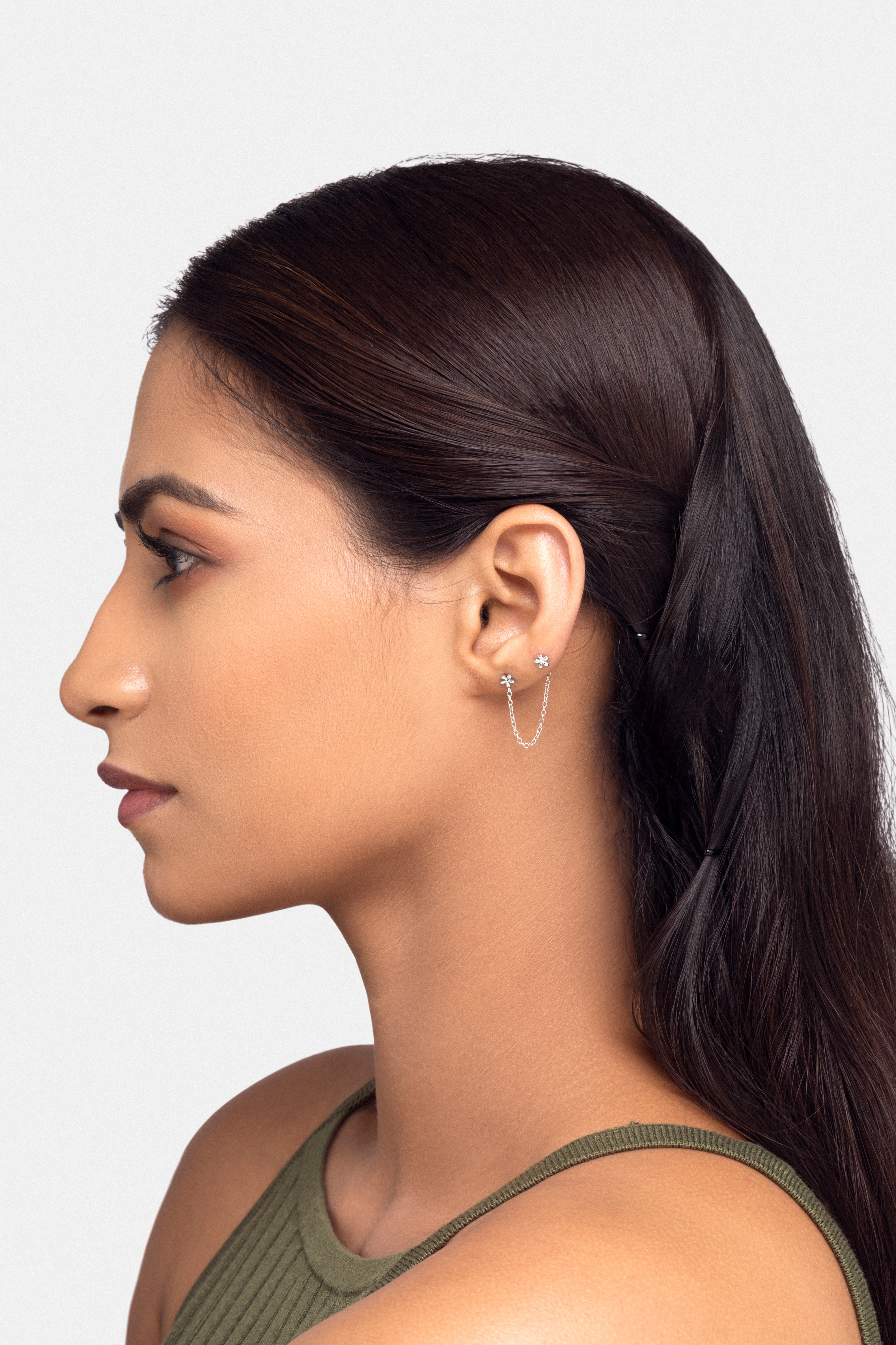 Dainty flower chain connector earrings