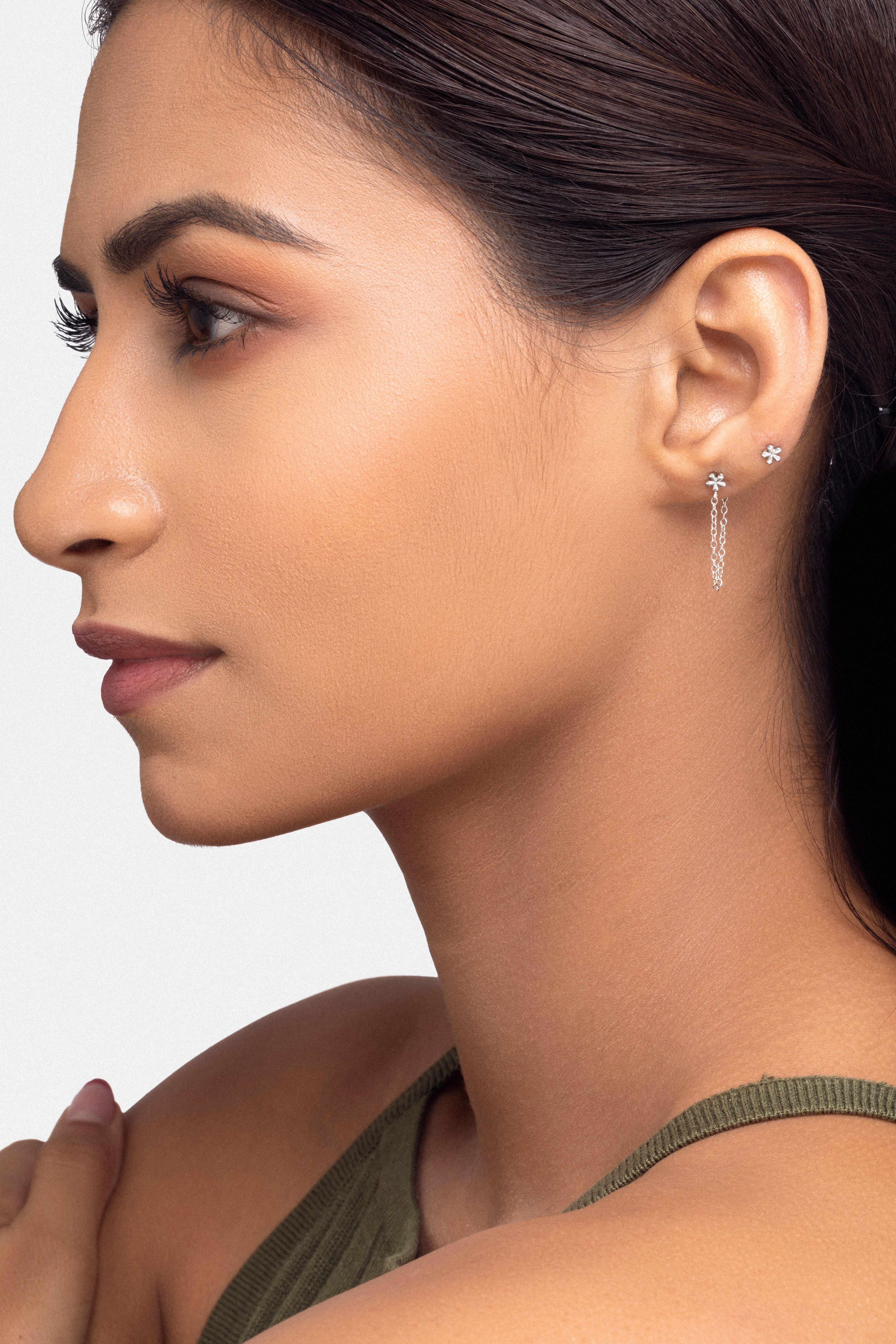 Dainty flower chain connector earrings