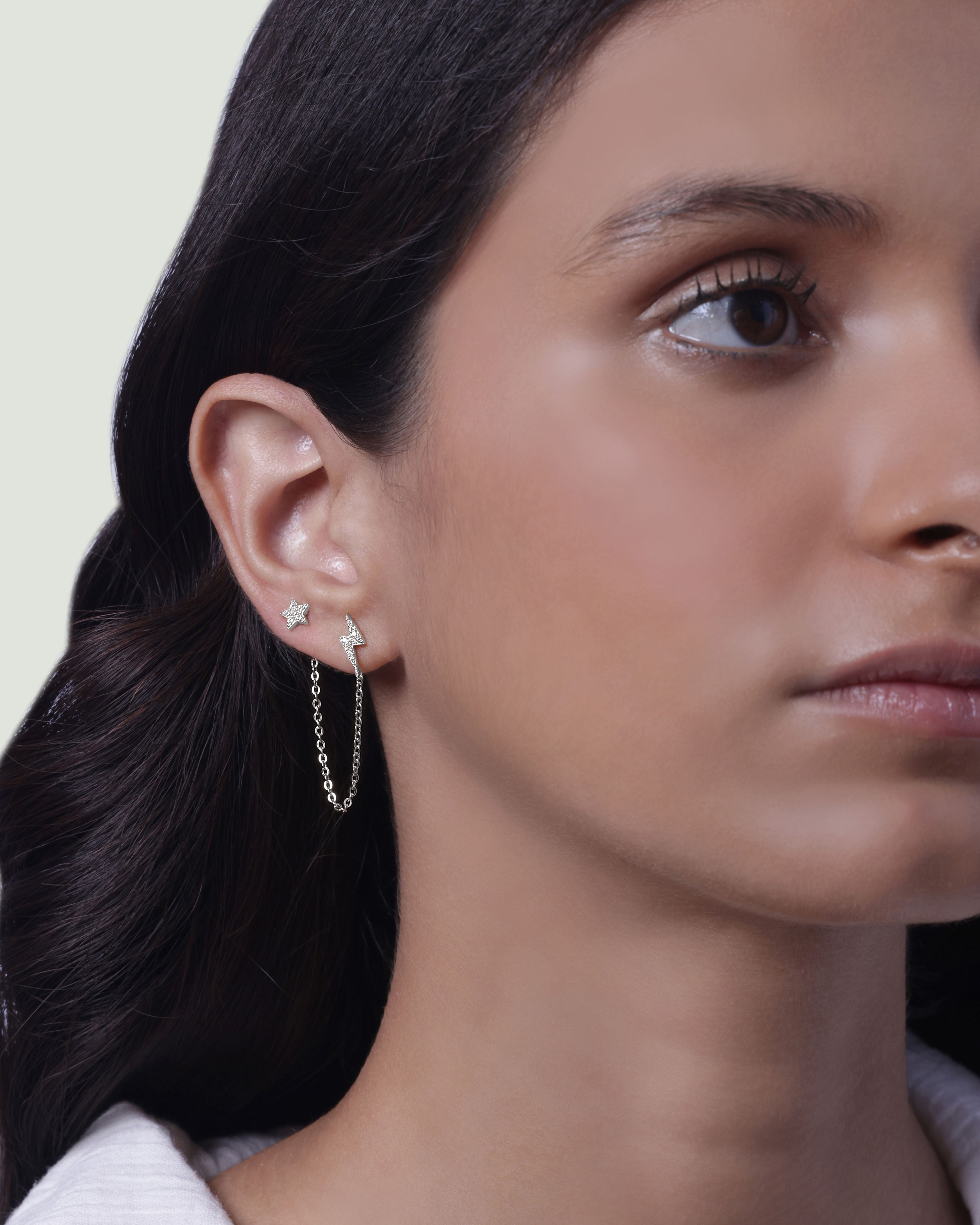 Star and thunder Chain Connector Stud Earring