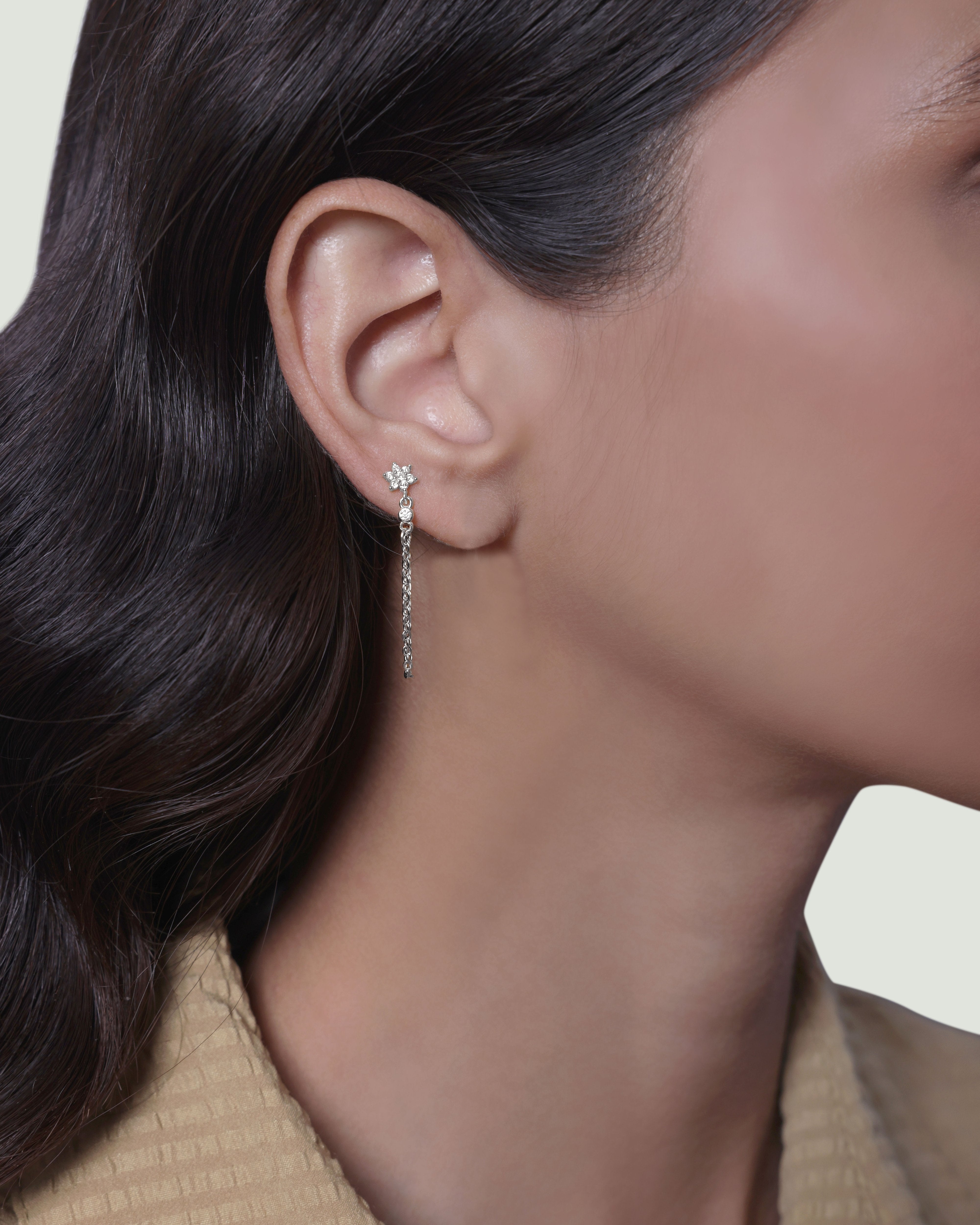 Flower Dangler Chain Earrings