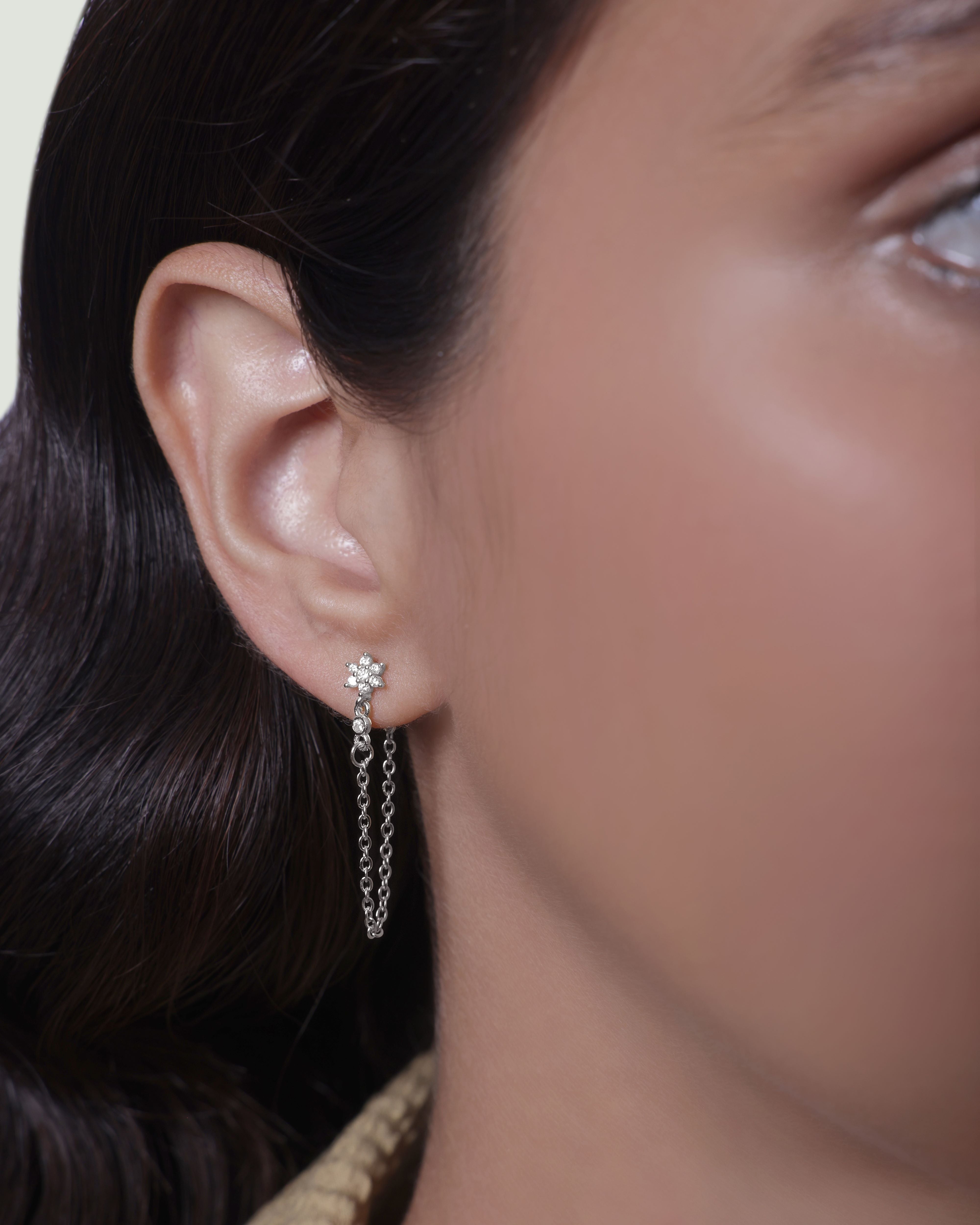 Flower dangler chain earring