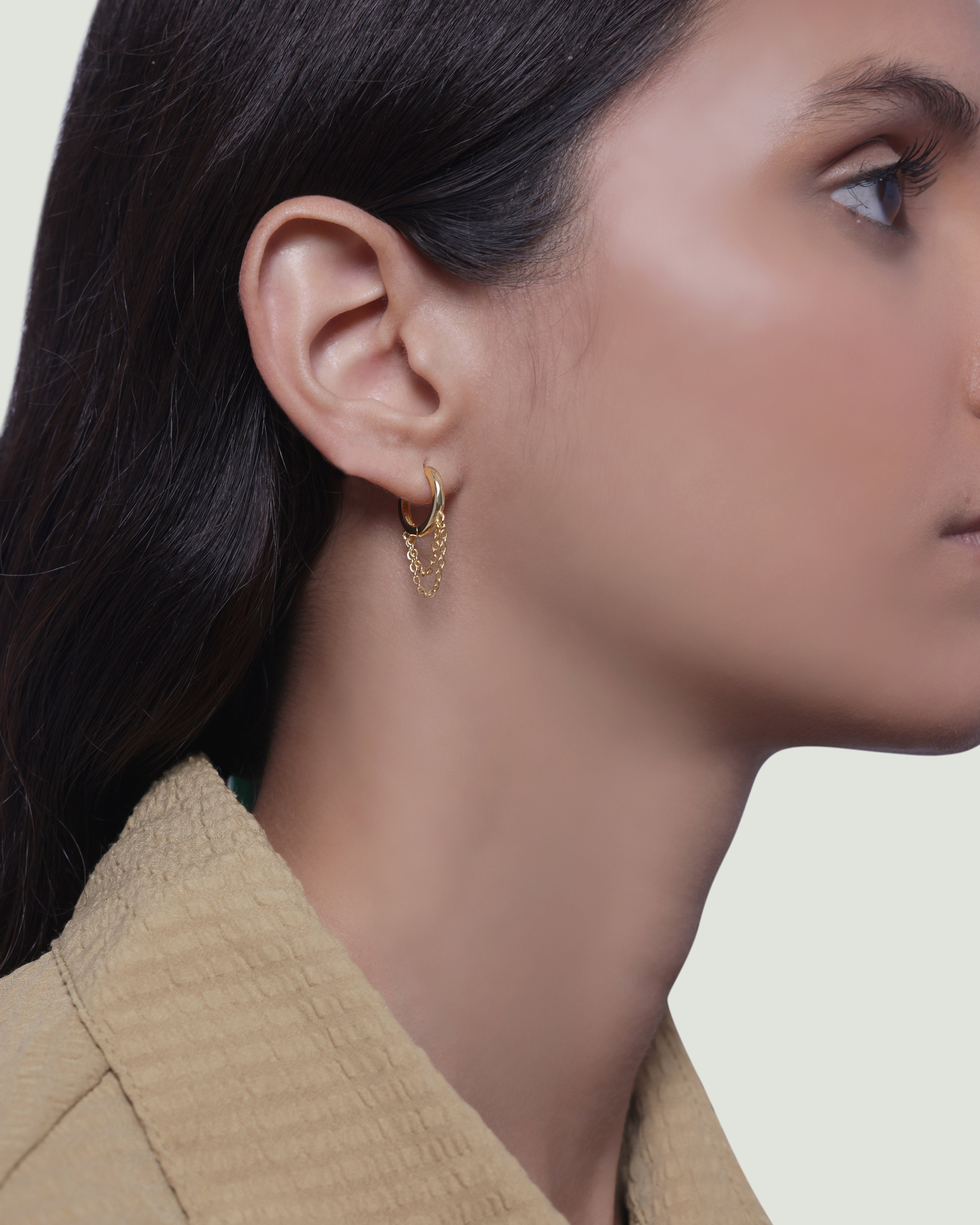 Chain Dangle Hoop - 18K Gold Plated