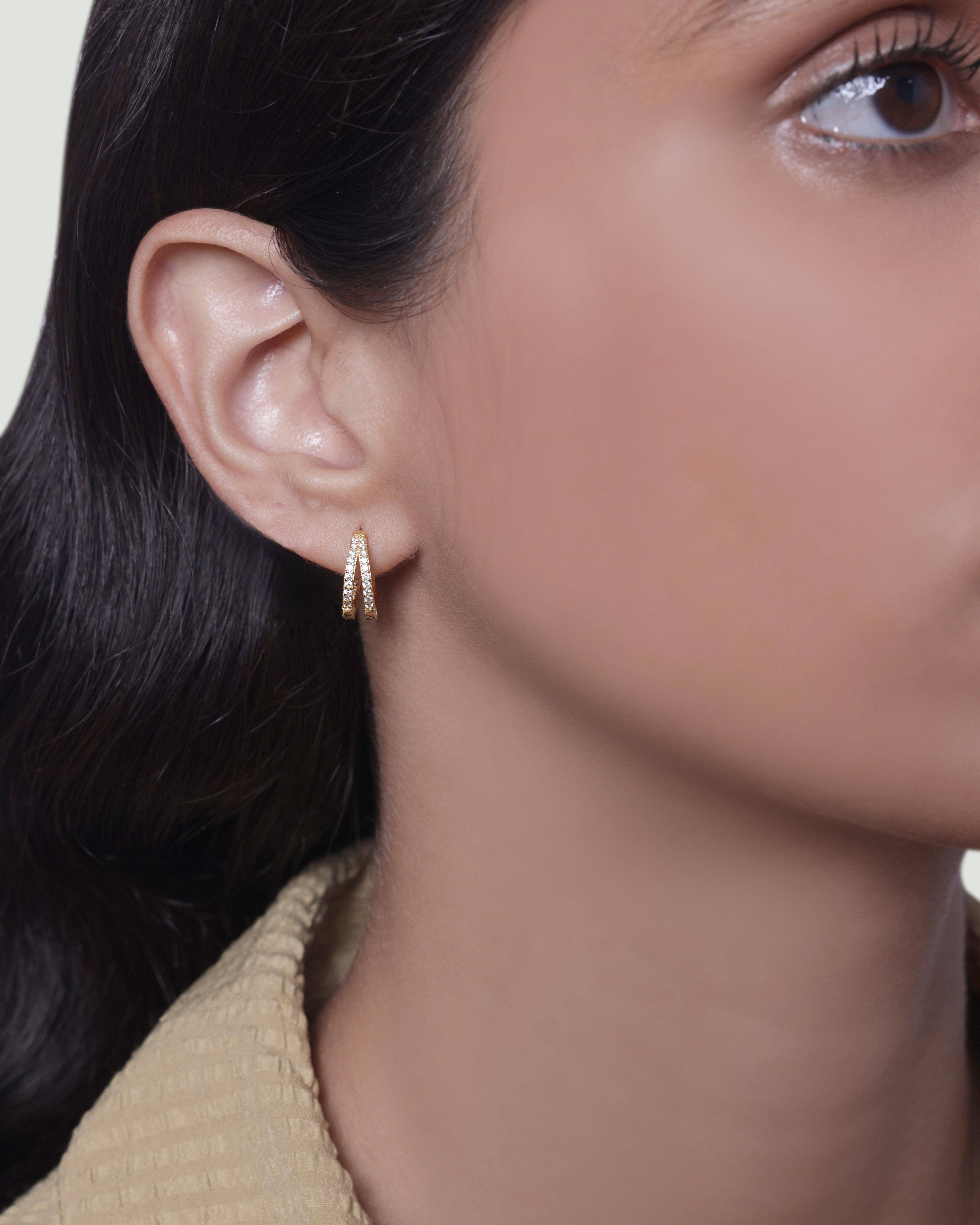 Zirconia Twin Hoops Multiple Sizes Hoop Earring