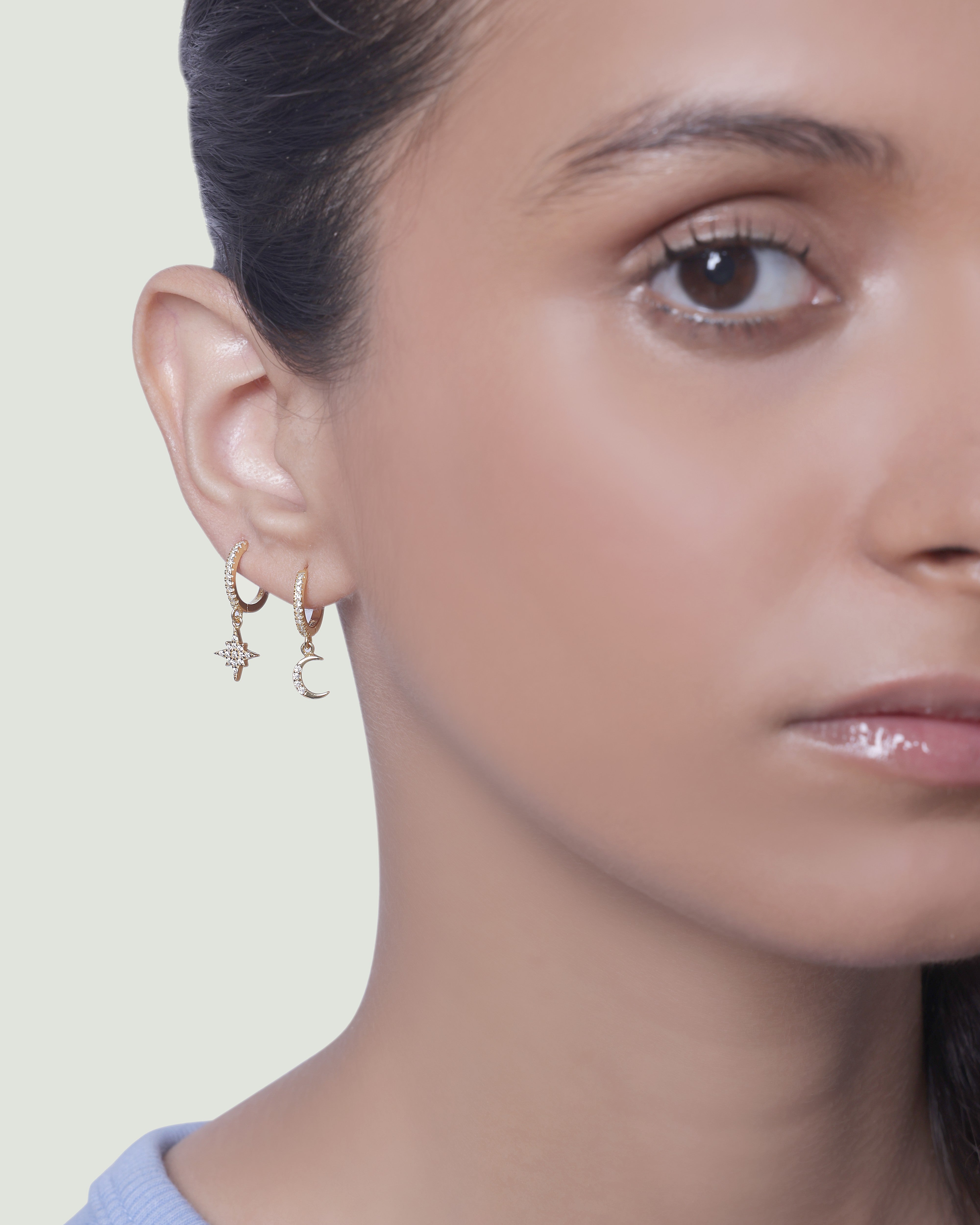Moon Star Charm Hoop Earring