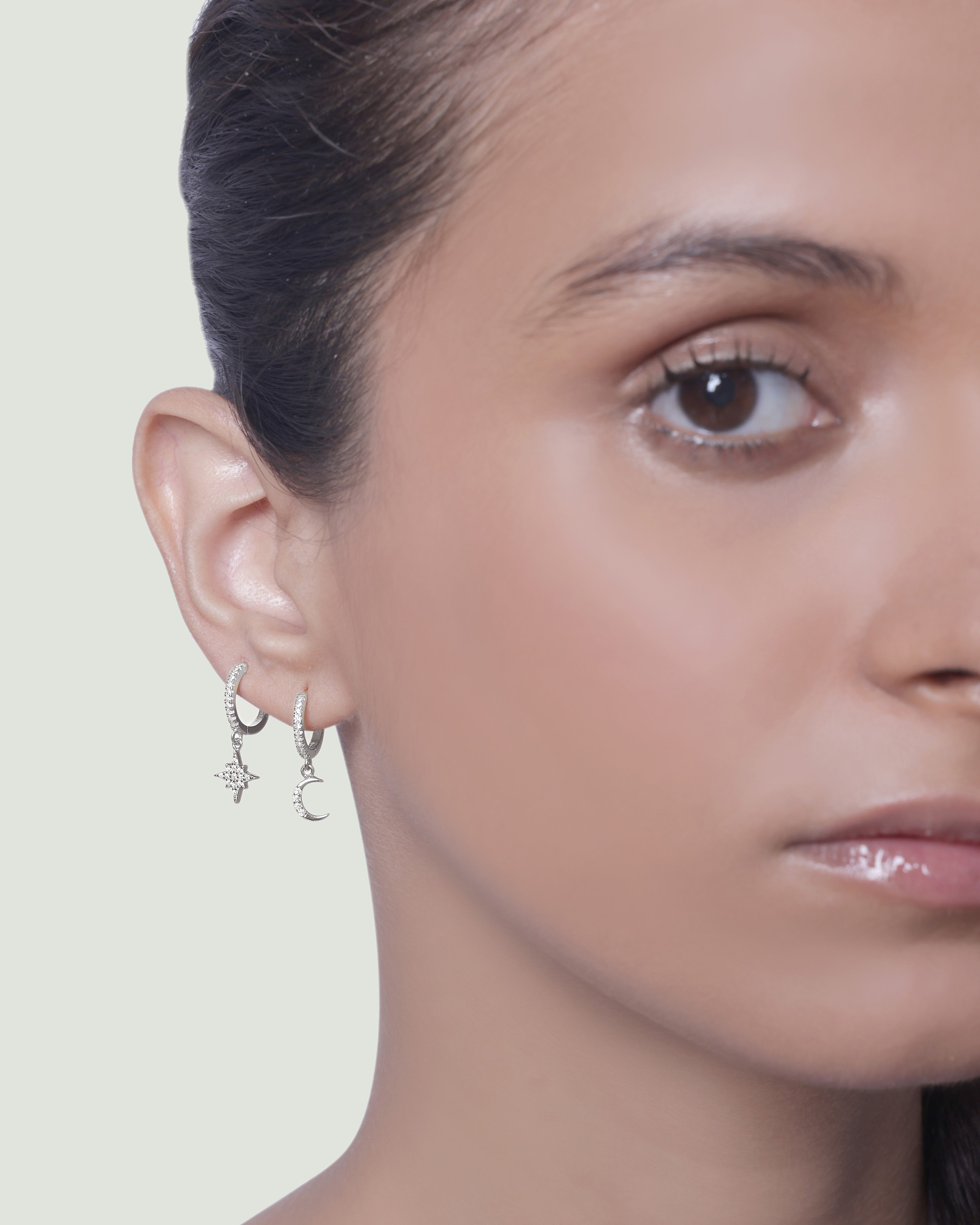 Moon Star Charm Hoop Earrings