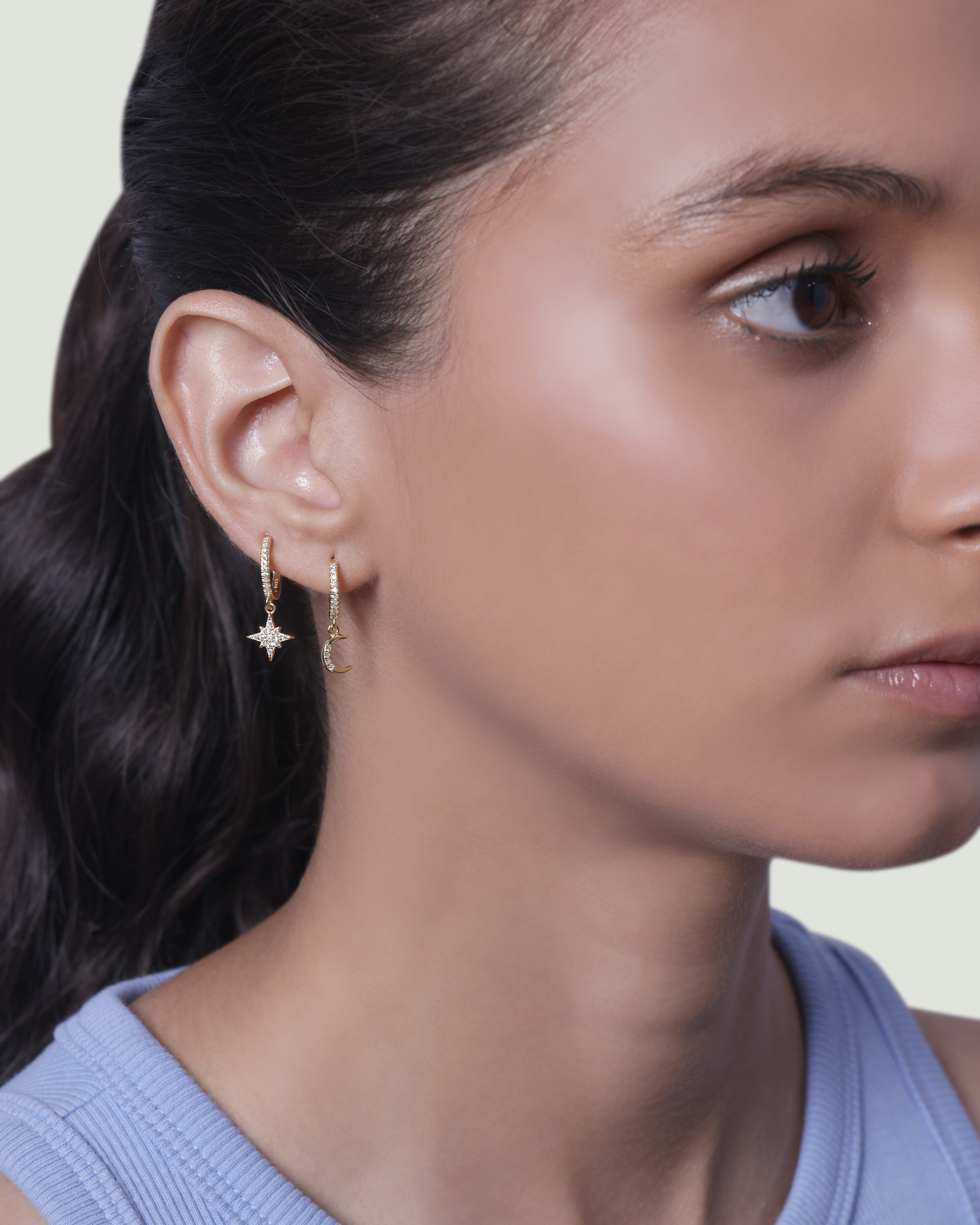 Moon Star Charm Hoop Earring