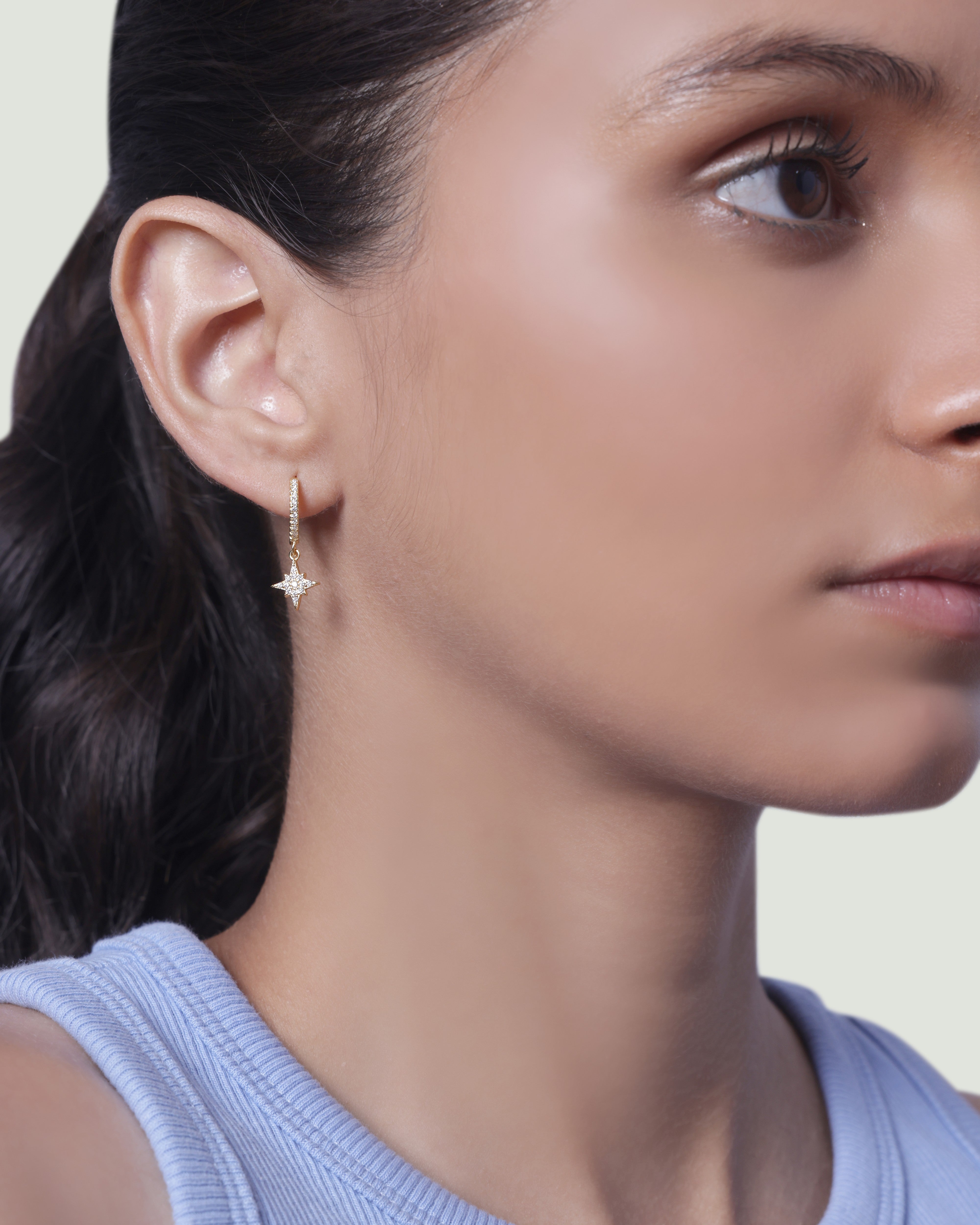 Moon Star Charm Hoop Earring