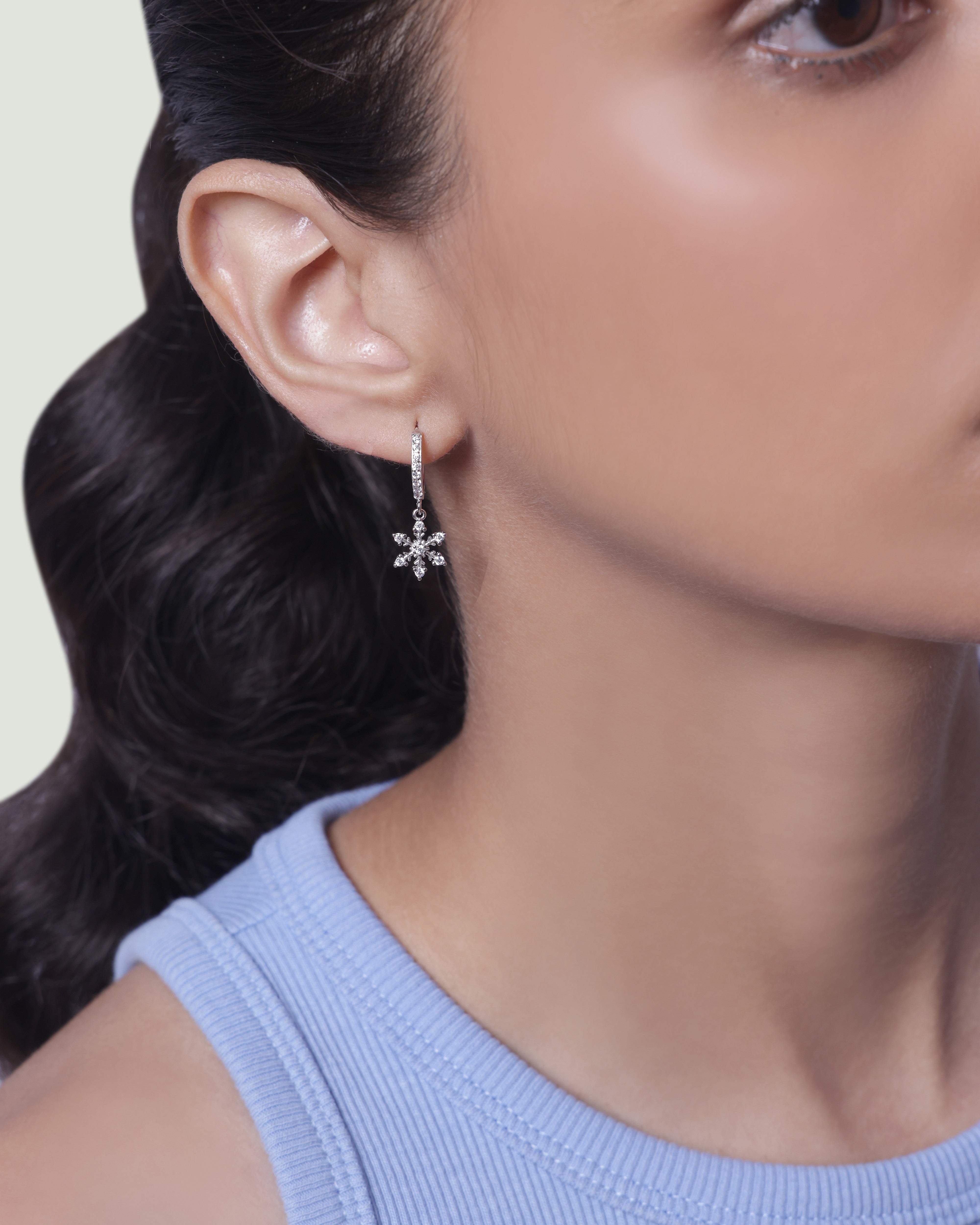 Minimal Snowflake Charm Hoop Earring