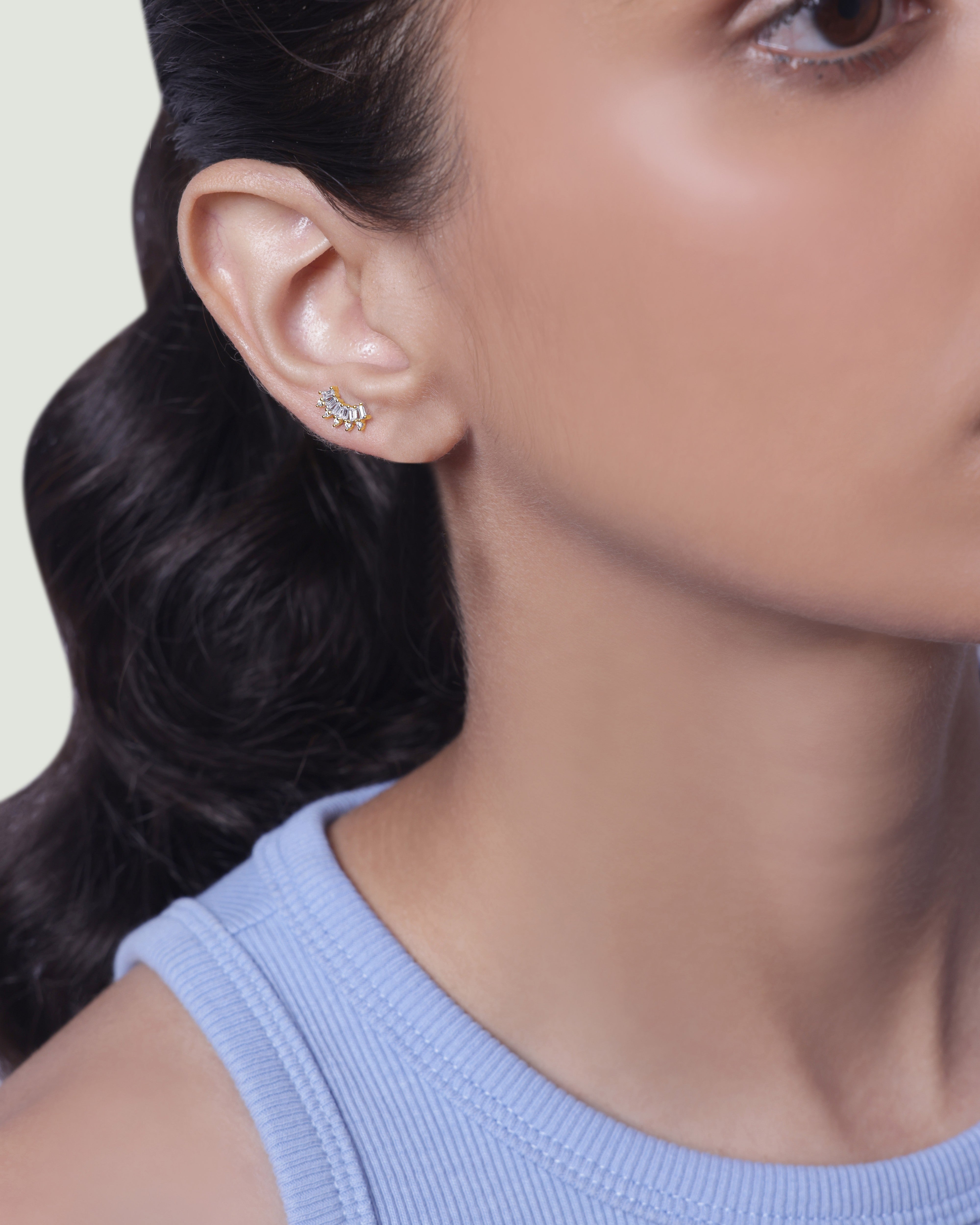 Everyday Baguette Climber Stud Earring