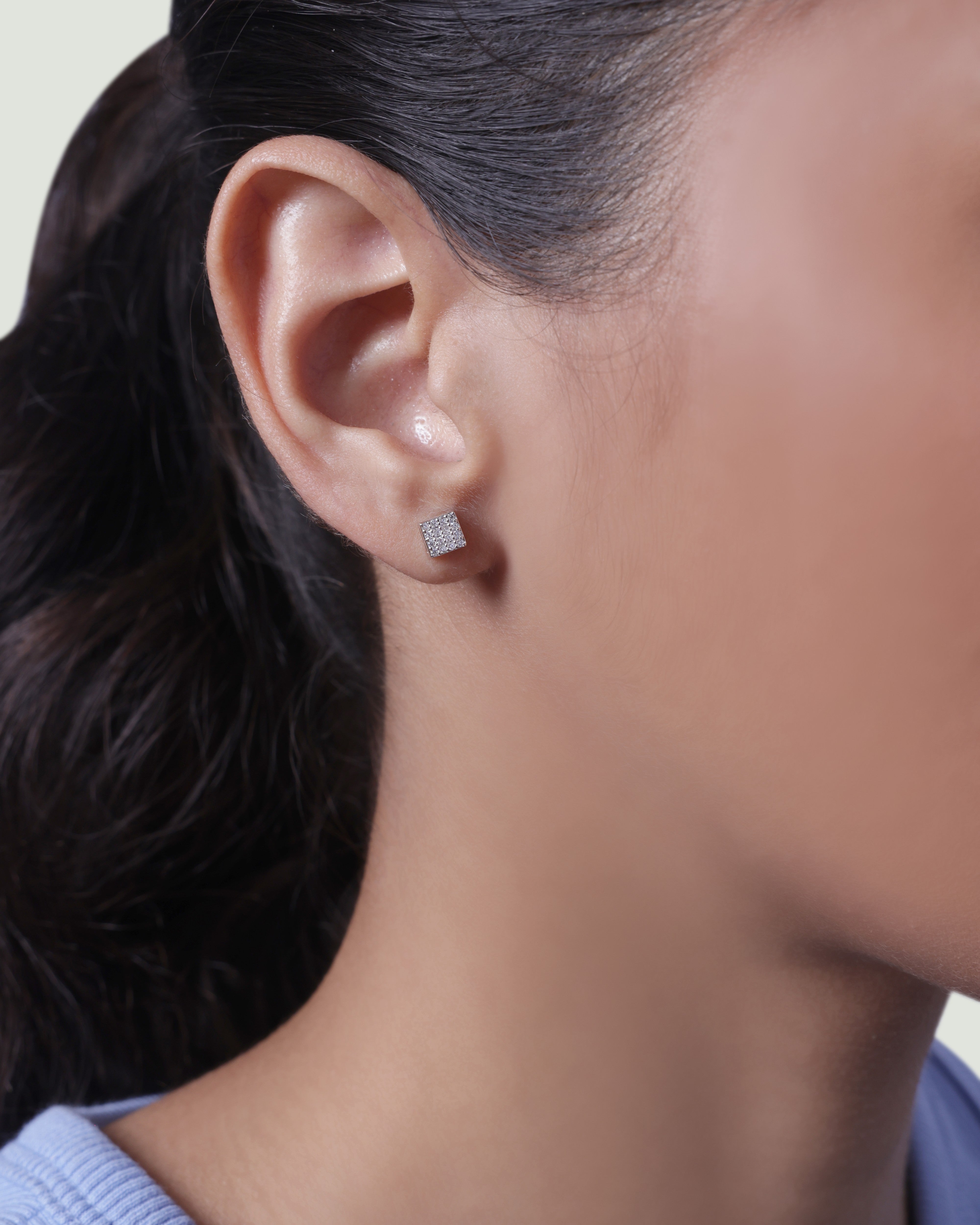 Square Paved Zirconia Stud Earring