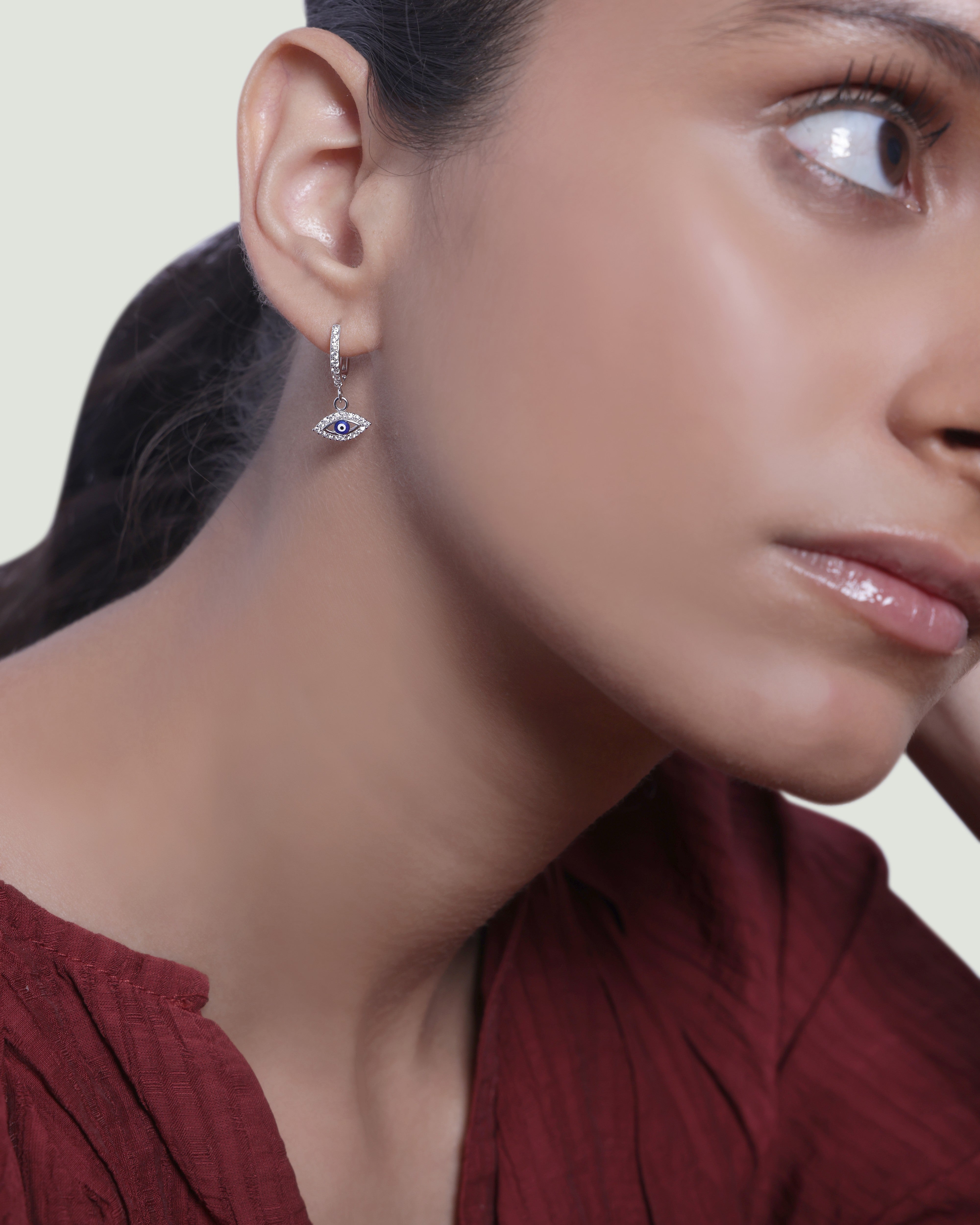 Enamel Eye Charm Hoops