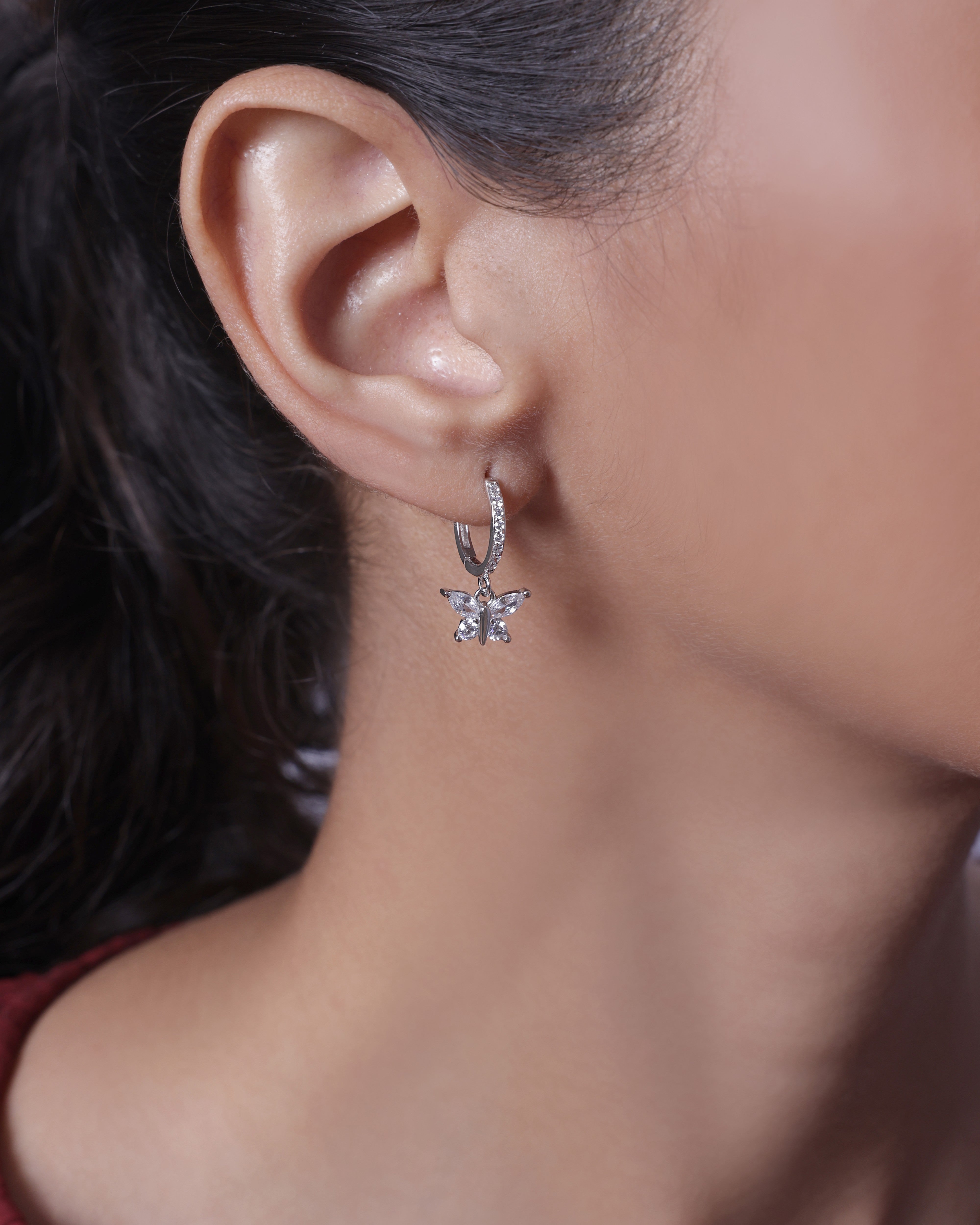 Radiant Butterfly Silver Hoop Earring