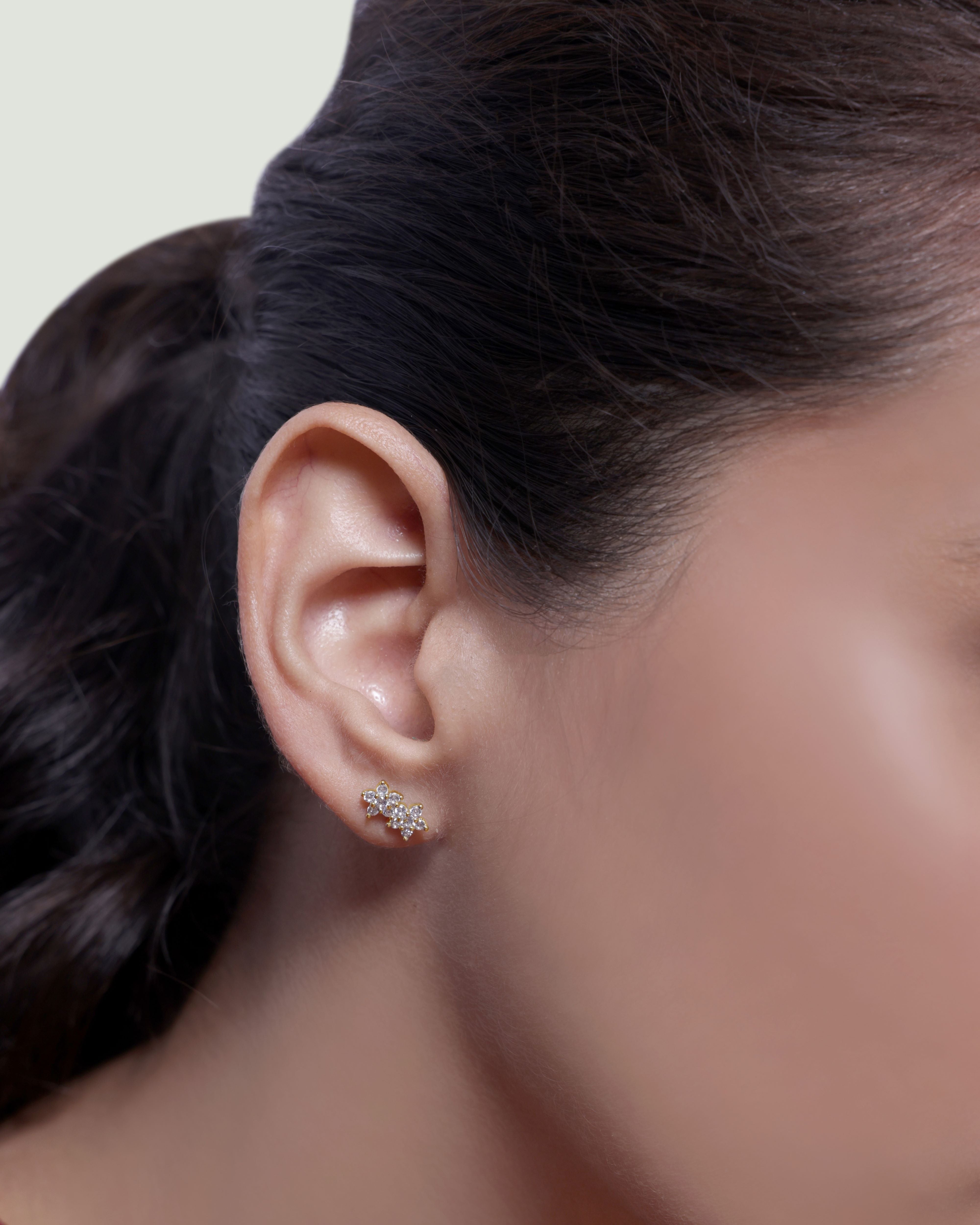 Twin Flower Zircon Paved Studs Earring