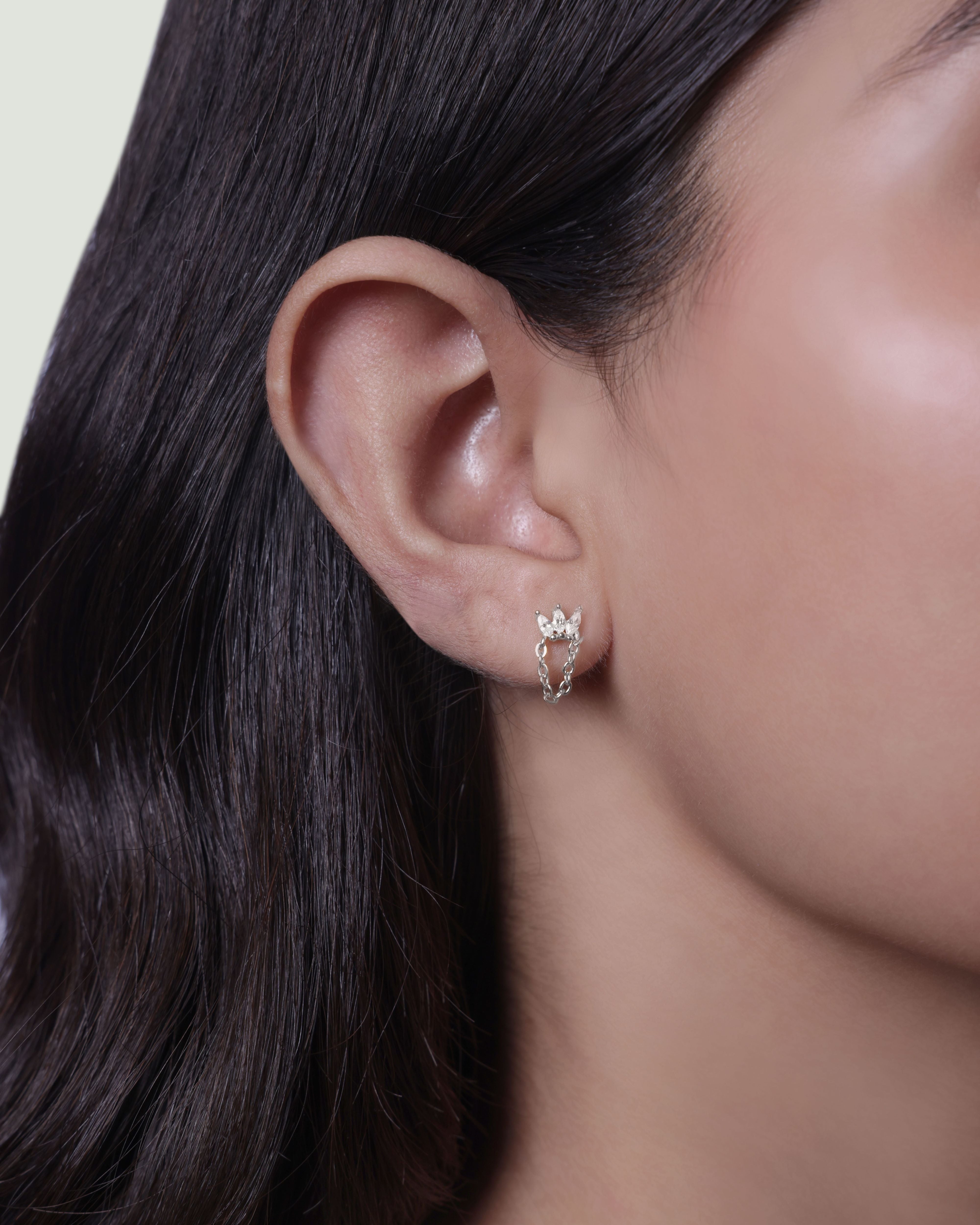 Crown Chain Dangler Stud Earring