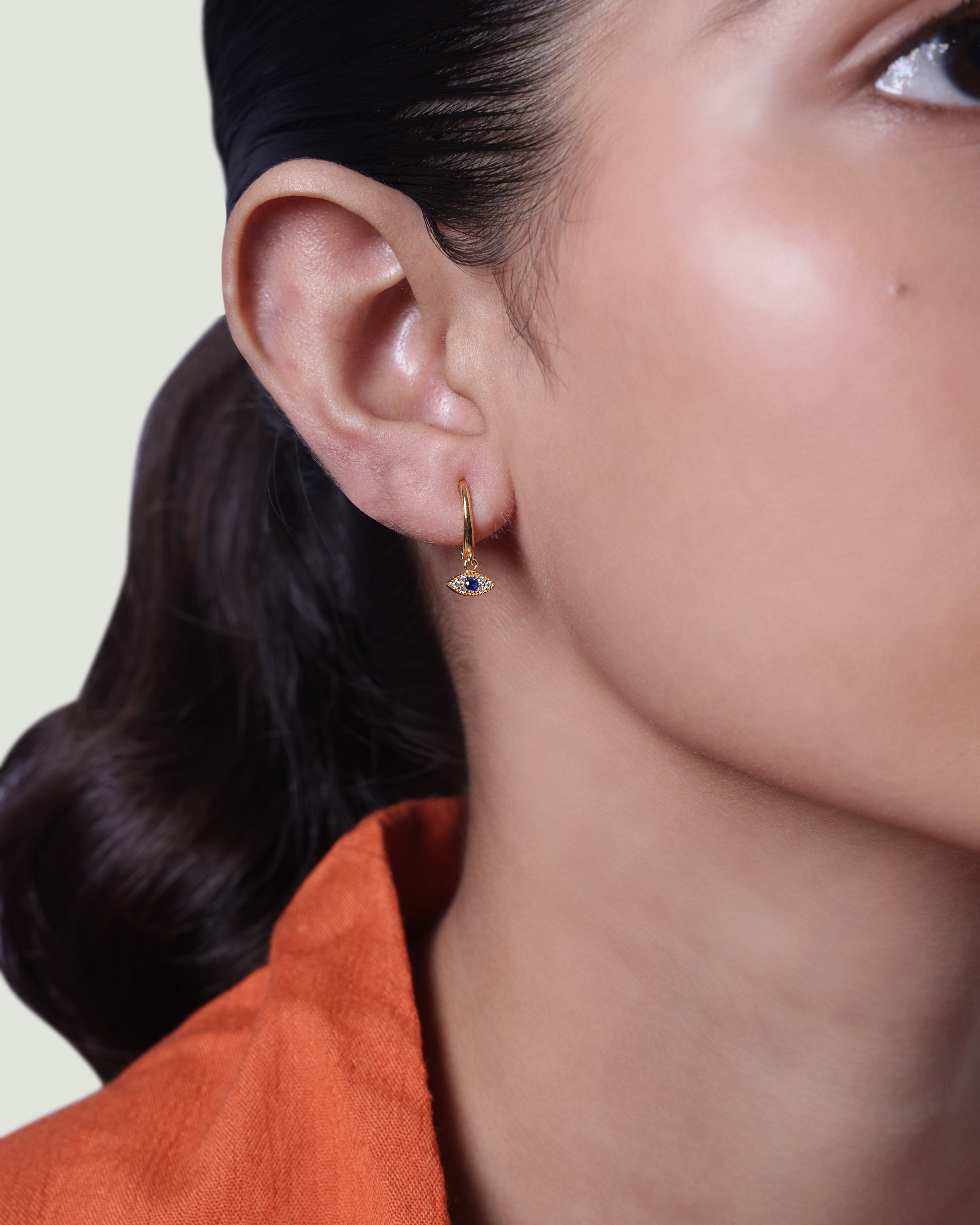 Evil Eye Charm Hoops Earrings