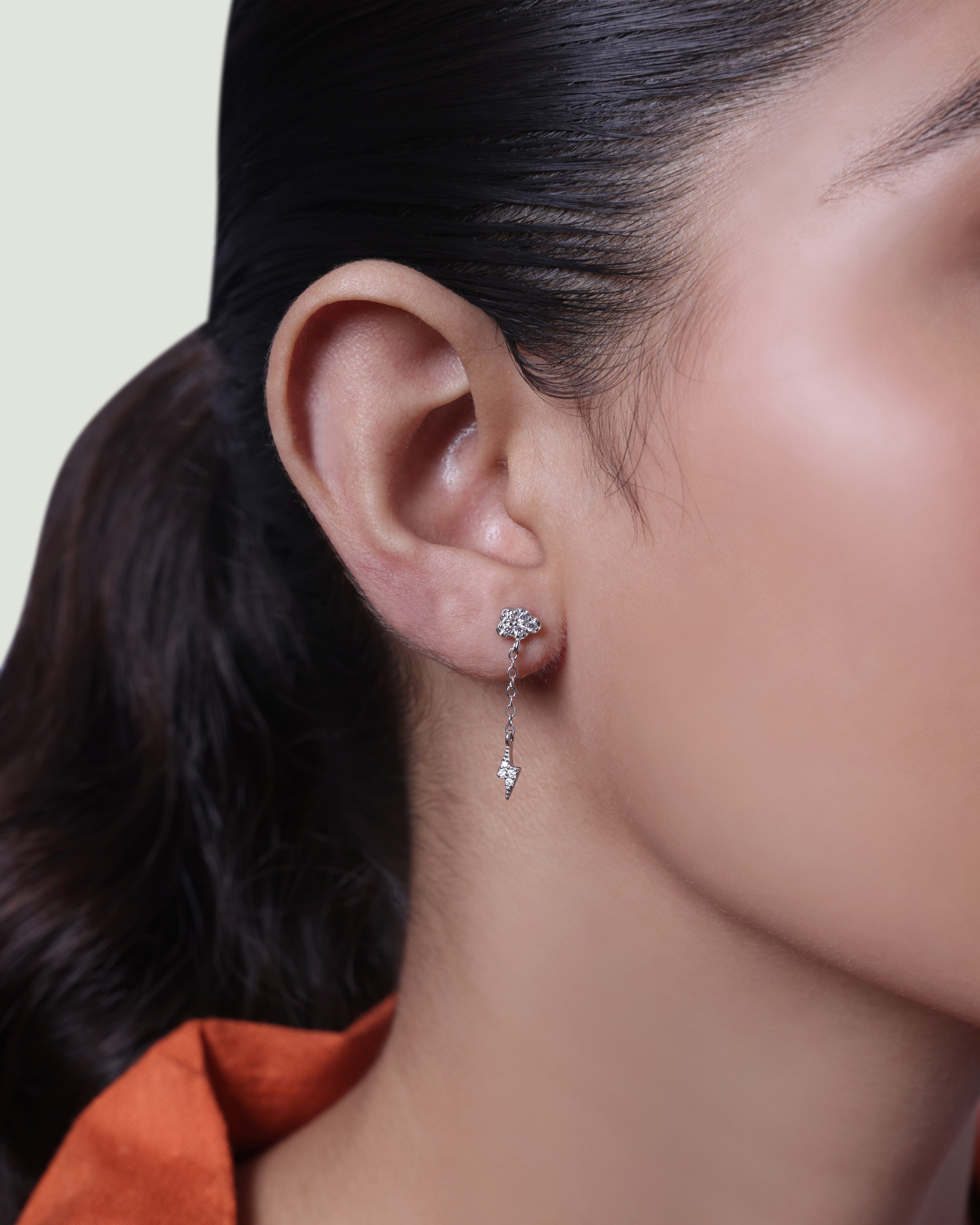 Zirconia lightning earring stud - Pair