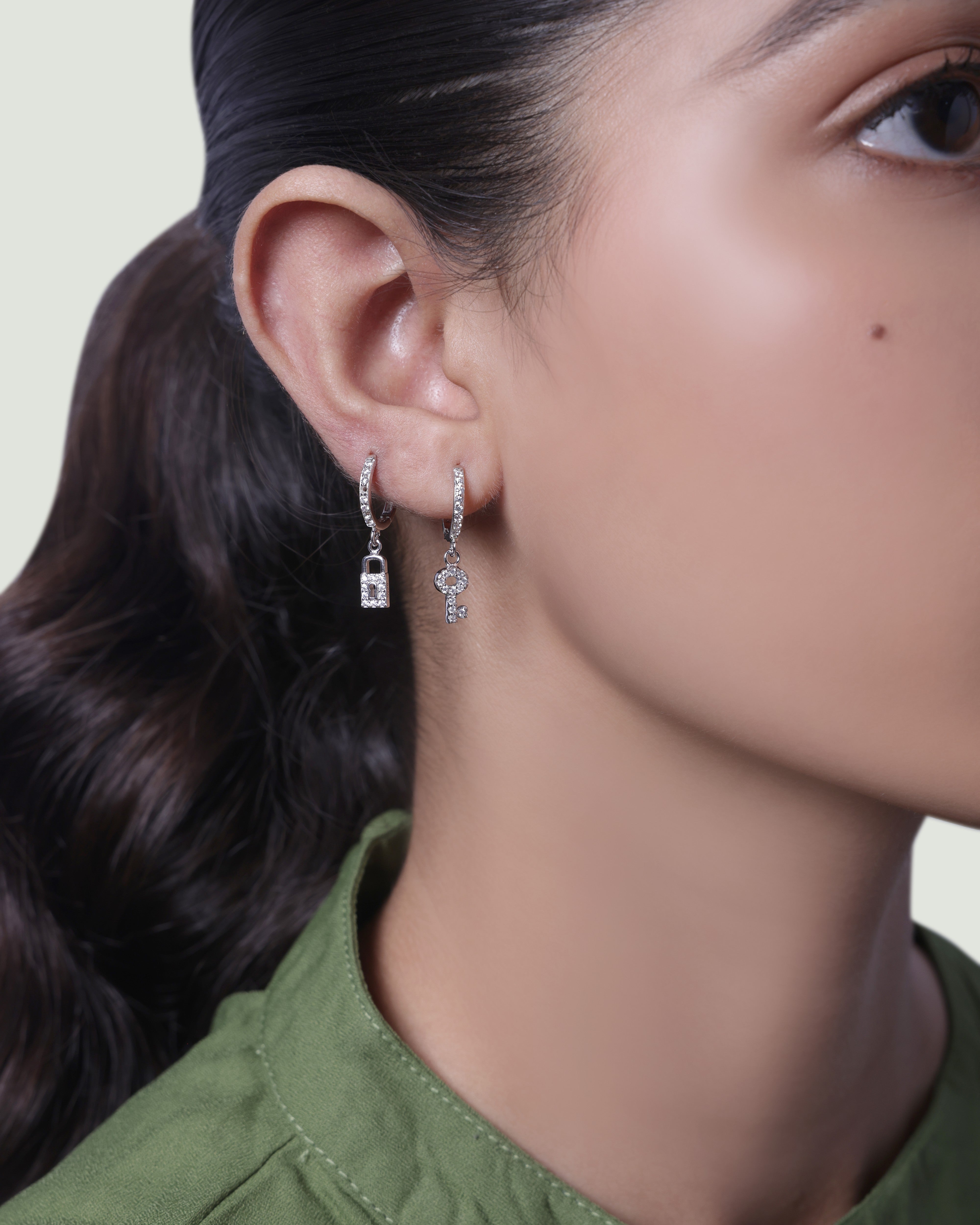 " Key to my lock " Charm Hoop Earring
