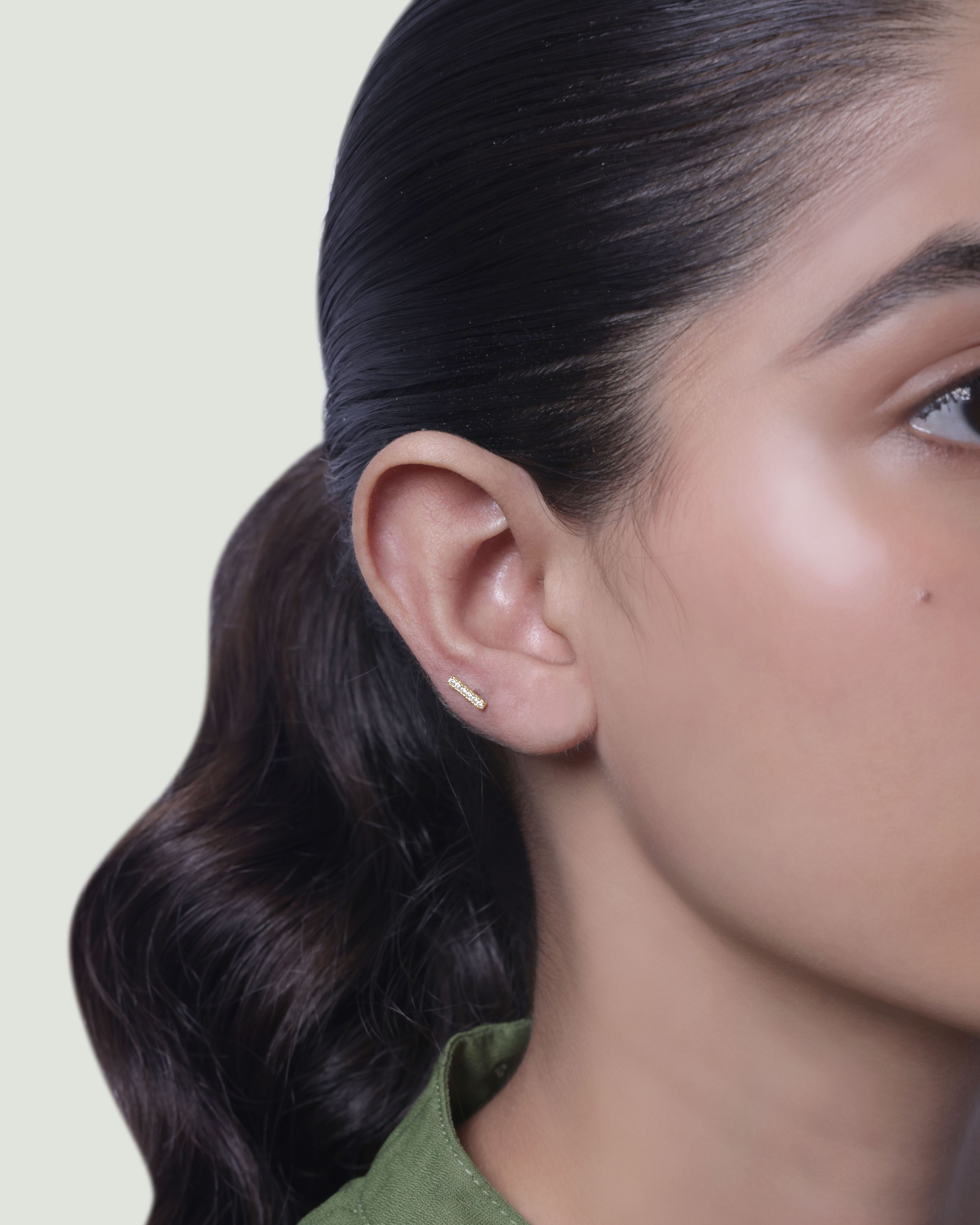 Minimal Zirconia Bar Earring Stud  - Pair