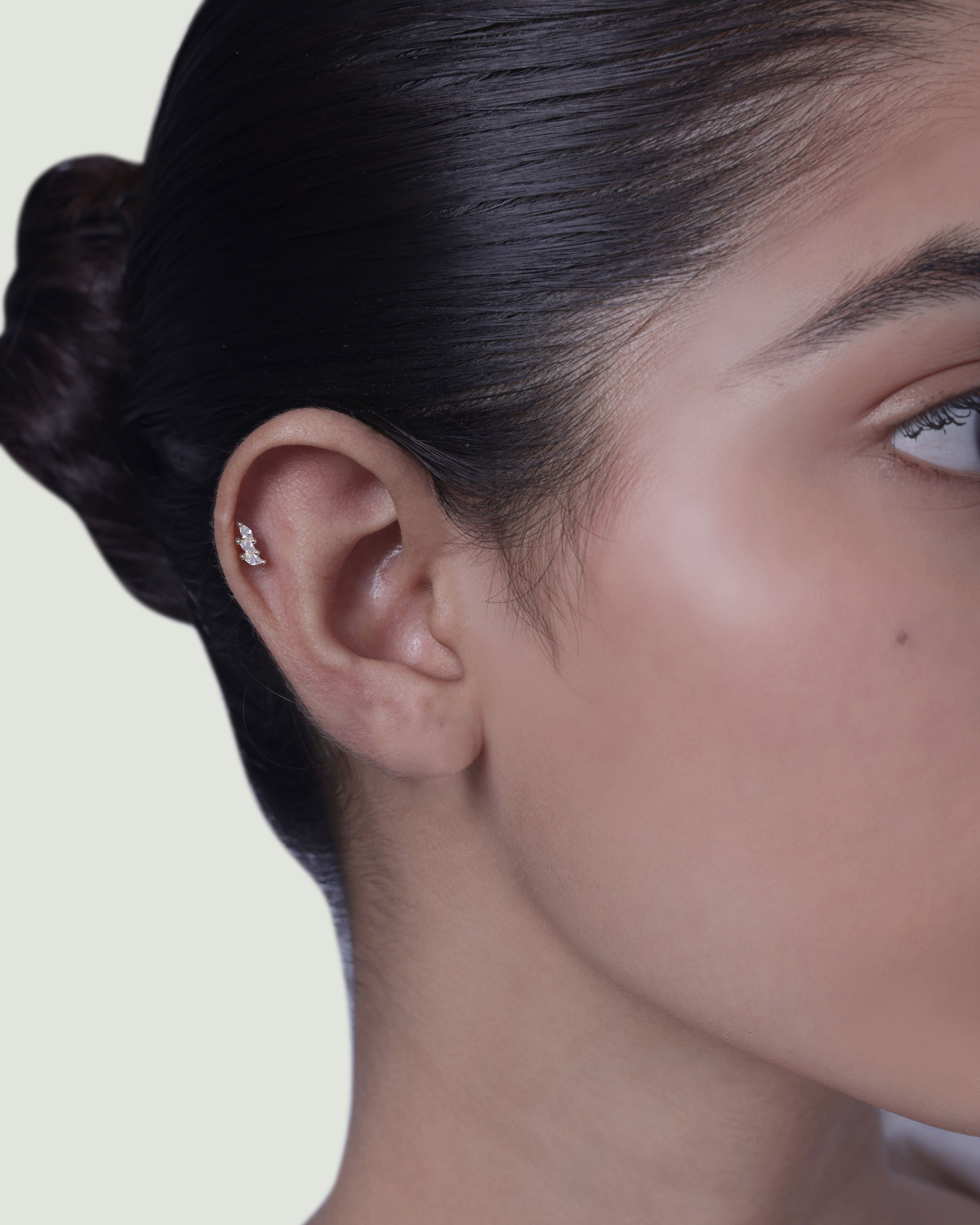 Tri Marquise stone Climber Stud Earring