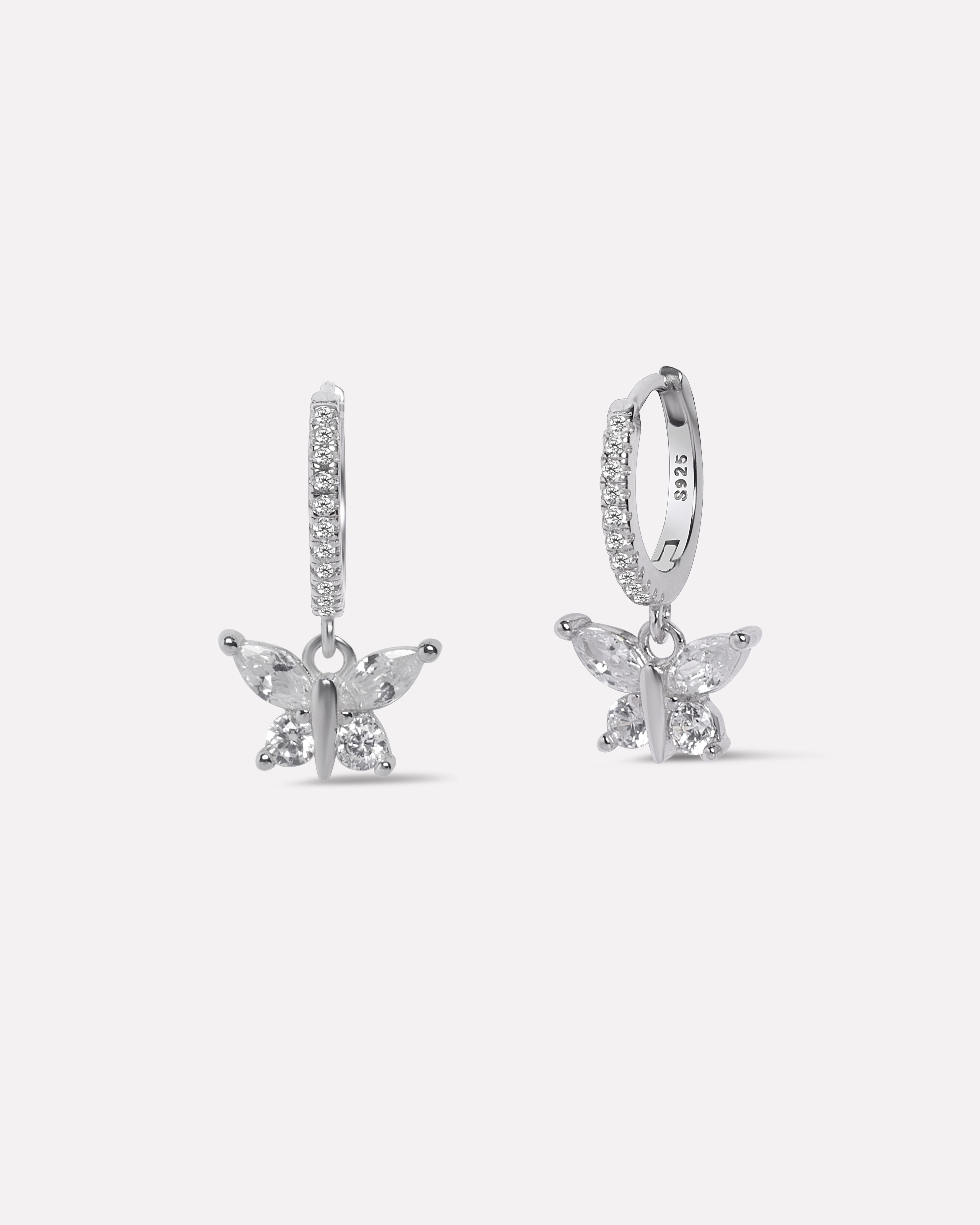 Radiant Butterfly Silver Hoop Earring