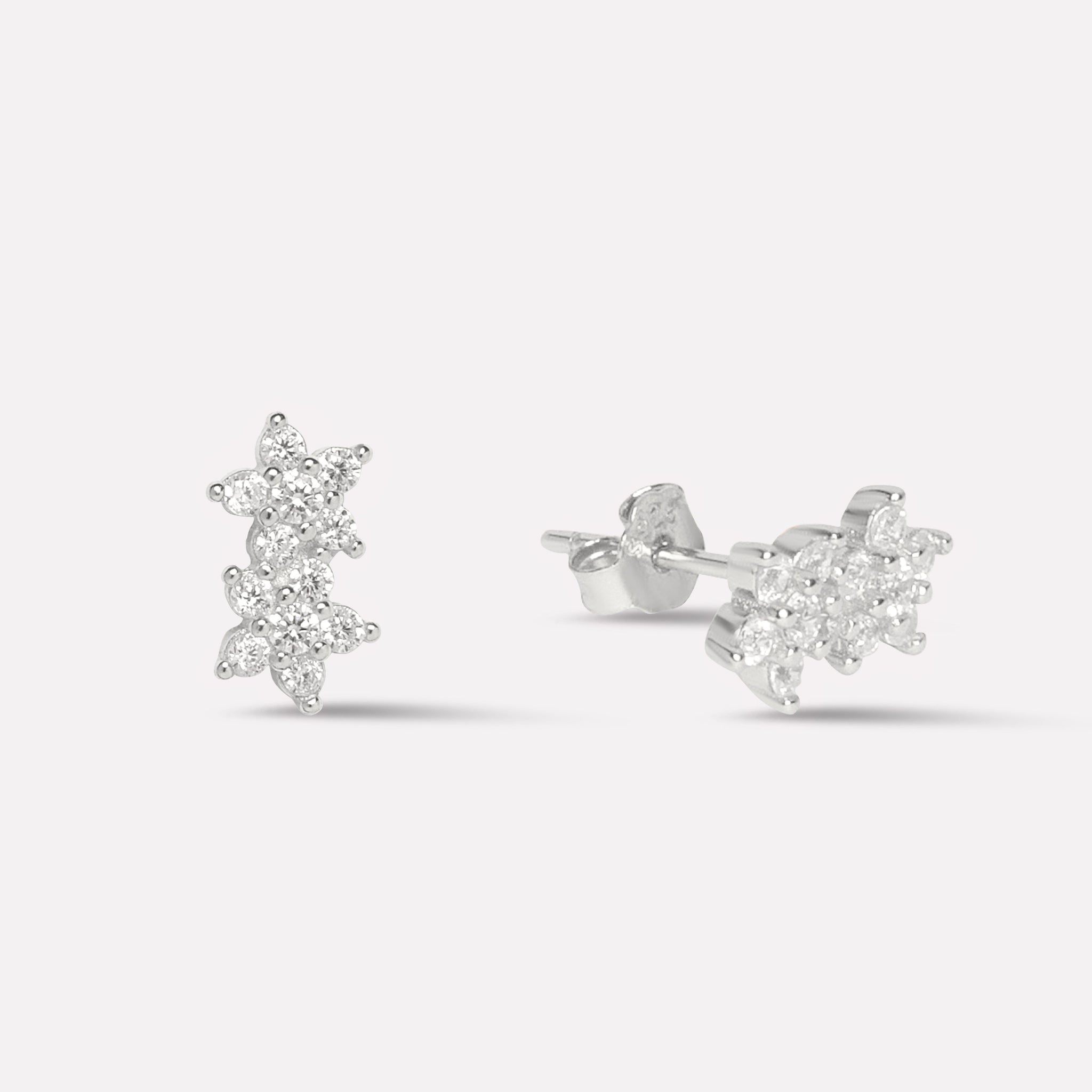 Twin Flower Zircon Paved Stud Earrings