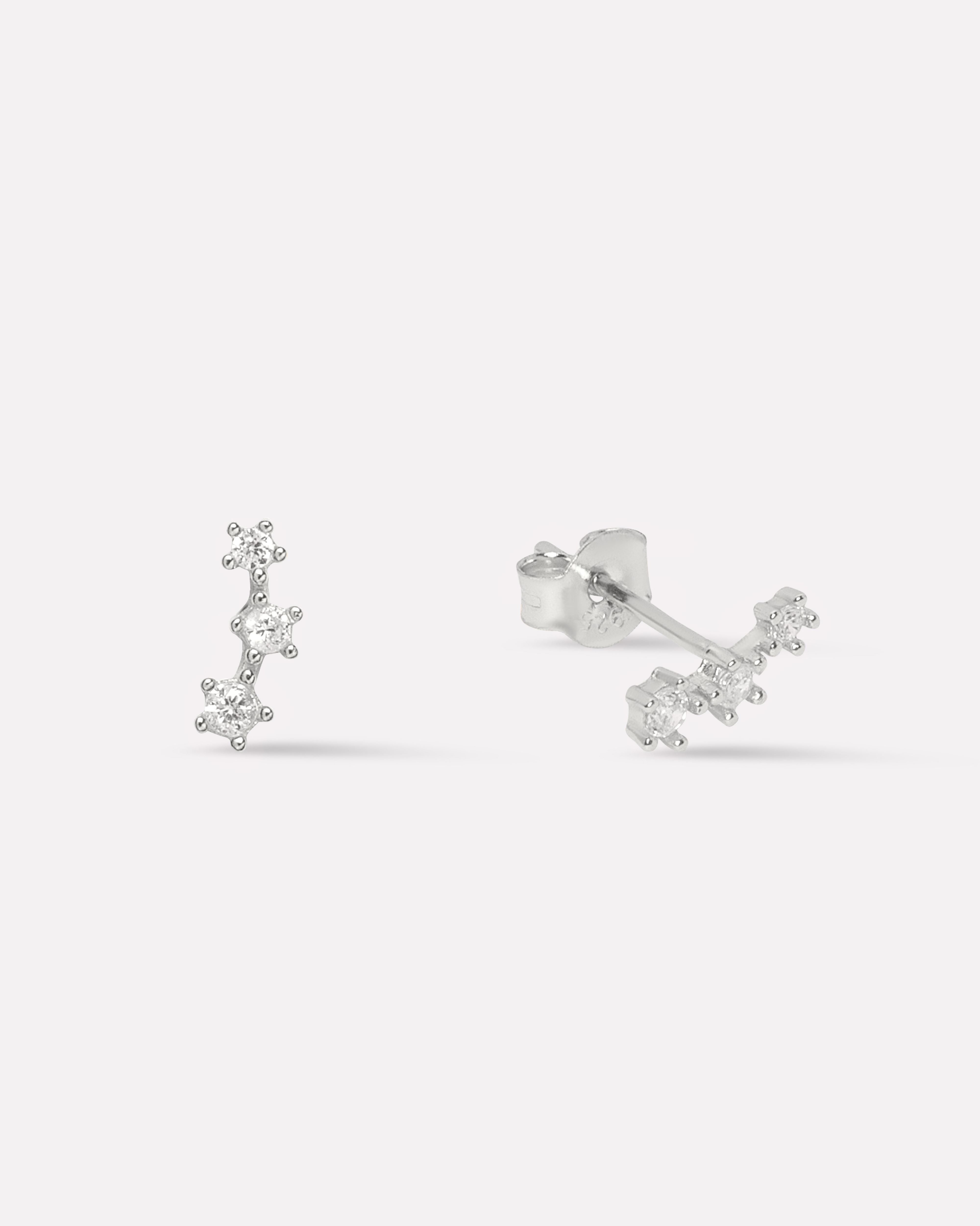 Tri Zirconia Climber Studs Earring Set