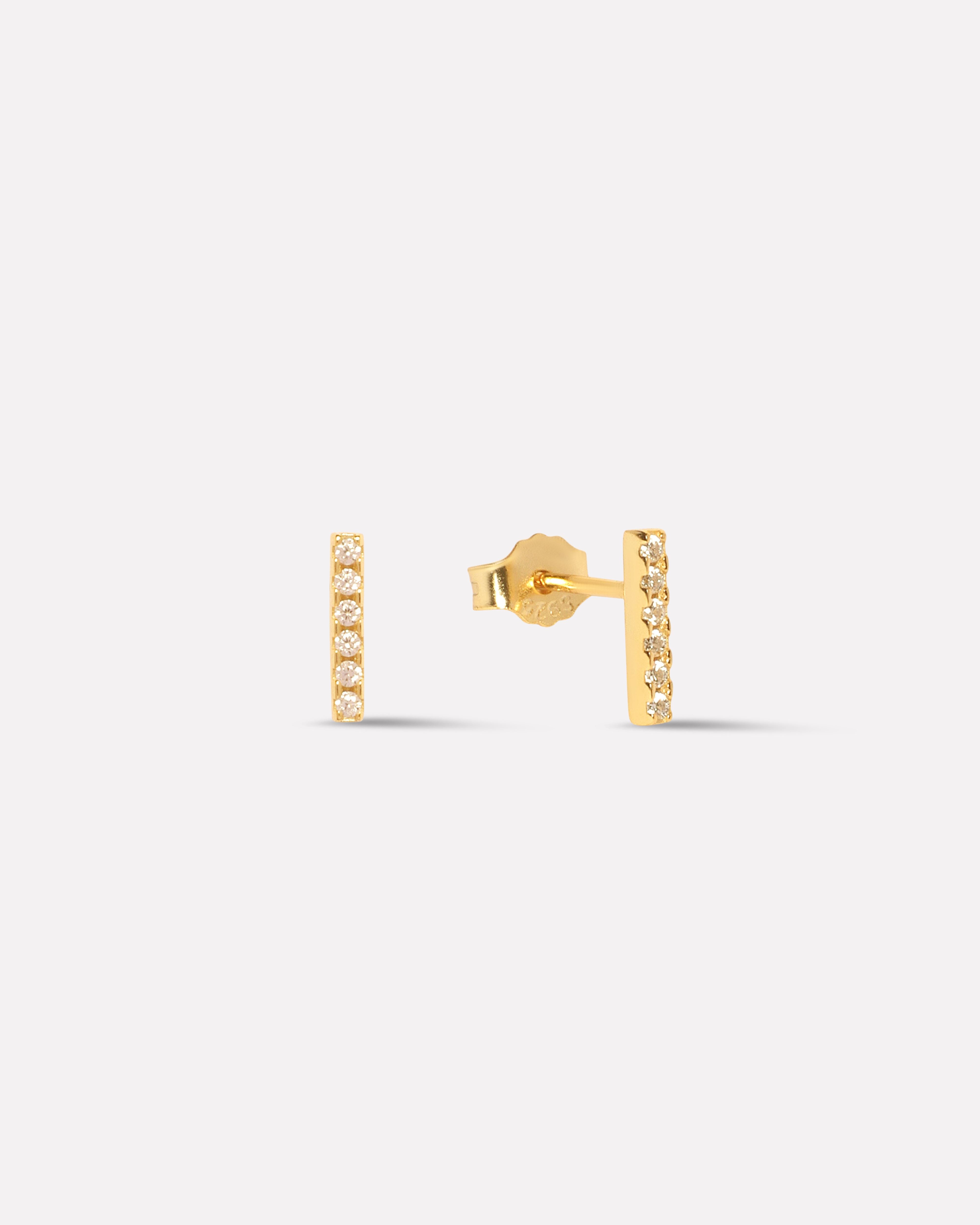 Minimal Zirconia Bar Earring Stud  - Pair