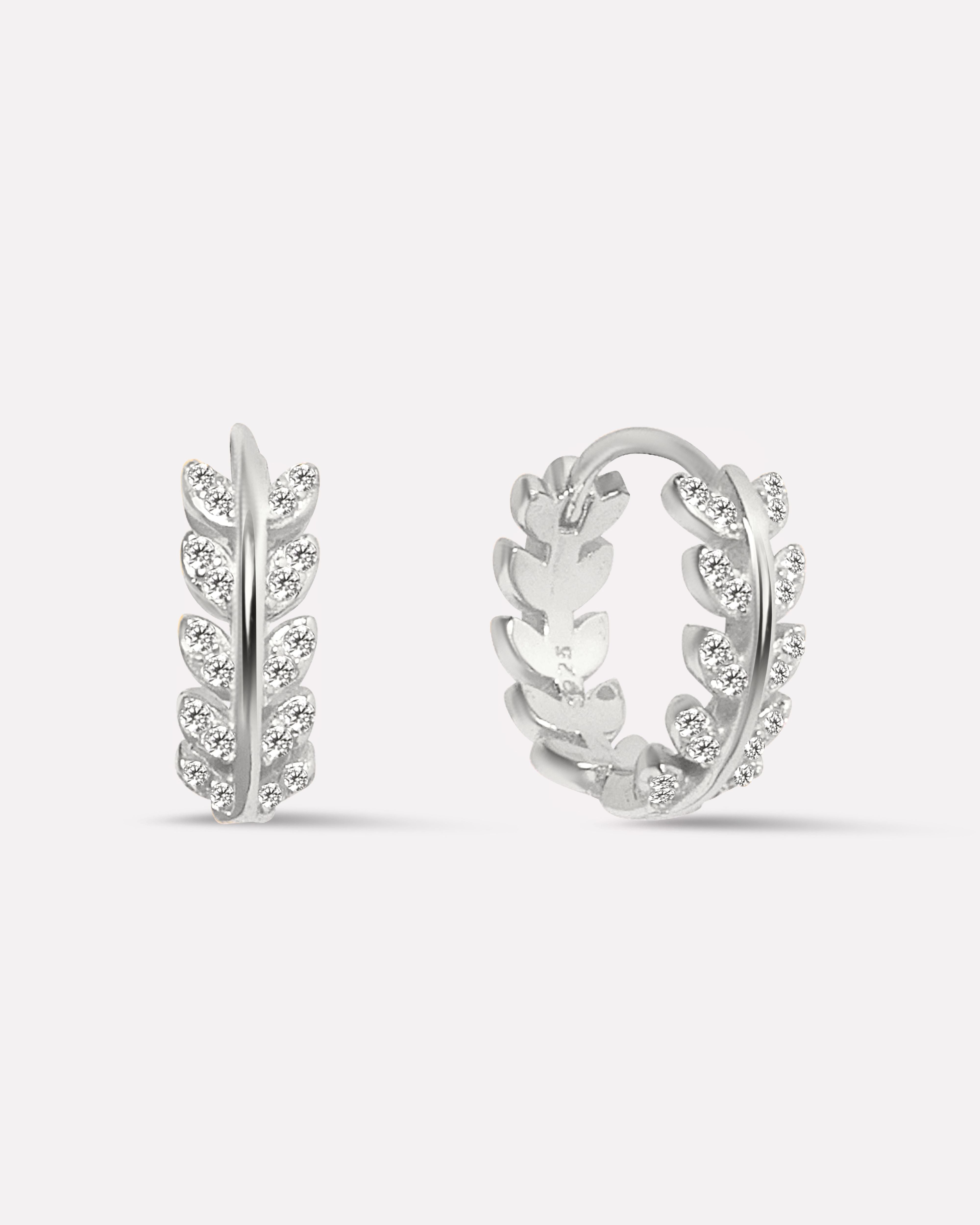 Zirconia Leaf Multiple Sizes Hoop Earrings