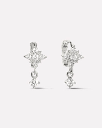 Star Stone Huggie Drop Hoop Earrings