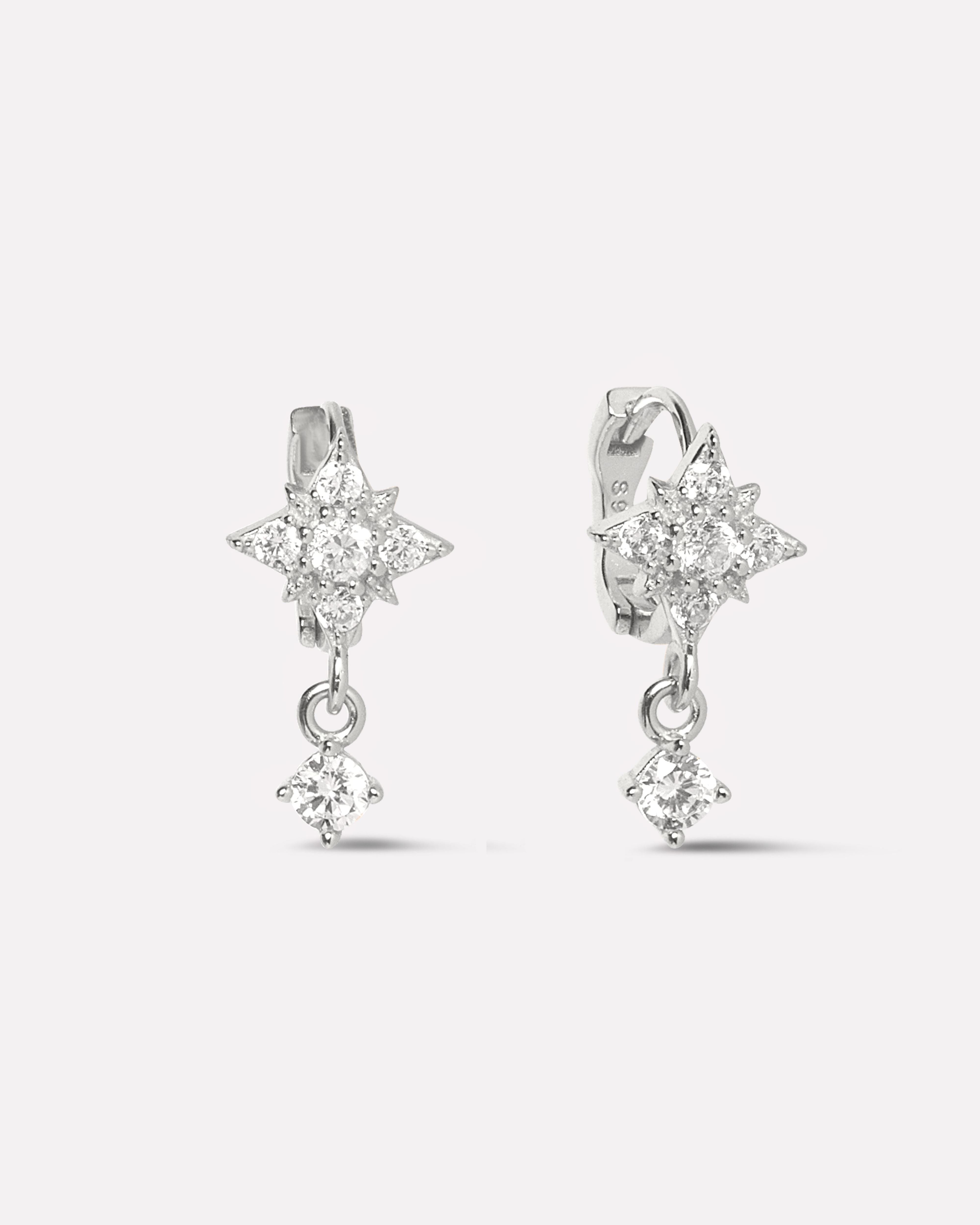 Star Stone Huggie Drop Hoop Earrings