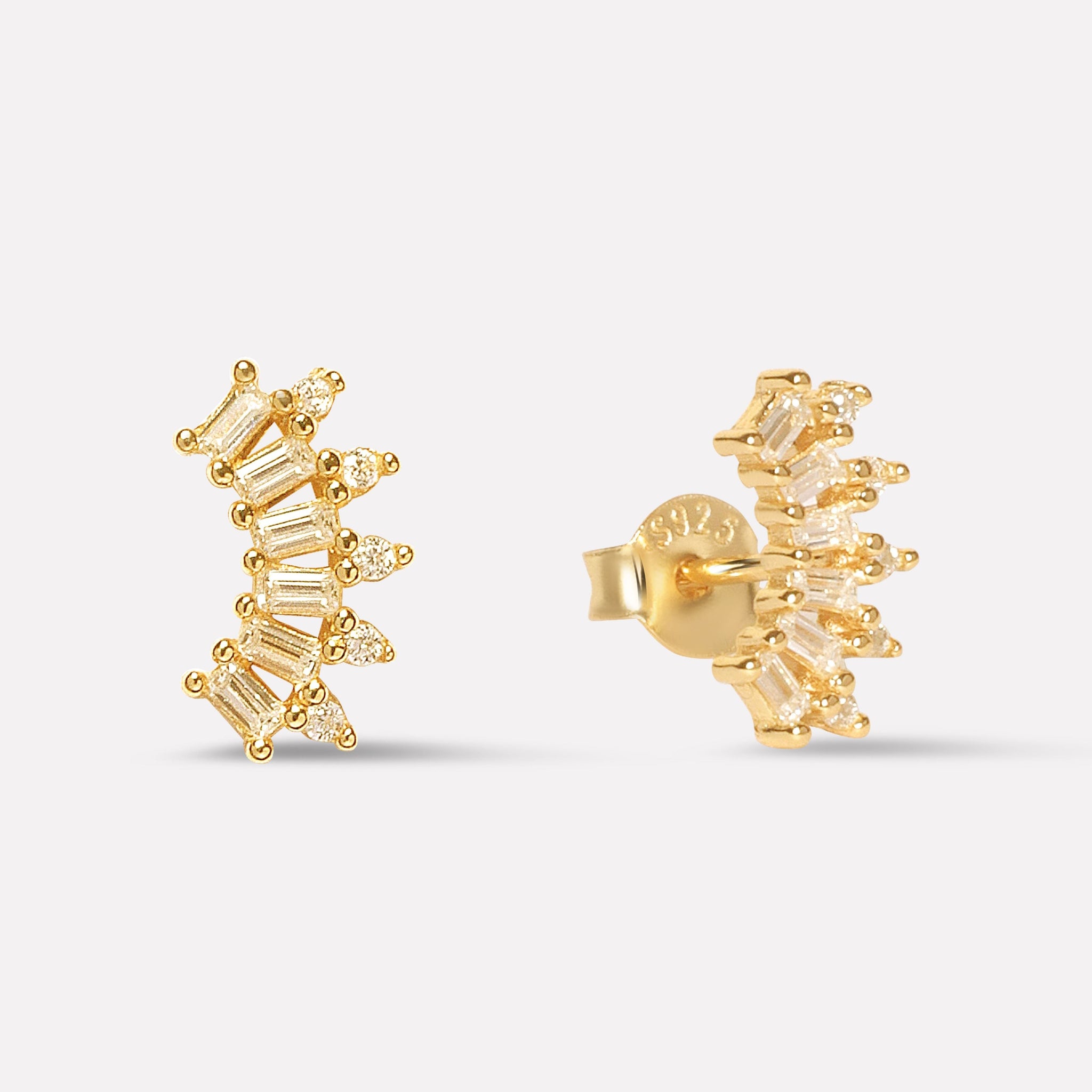 Everyday Baguette Climber Stud Earrings