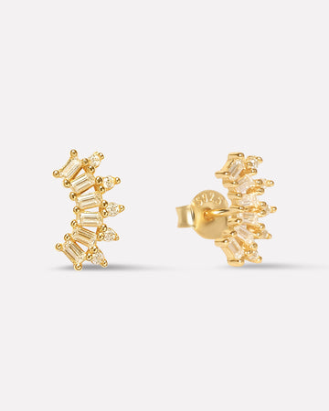Everyday Baguette Climber Stud Earrings