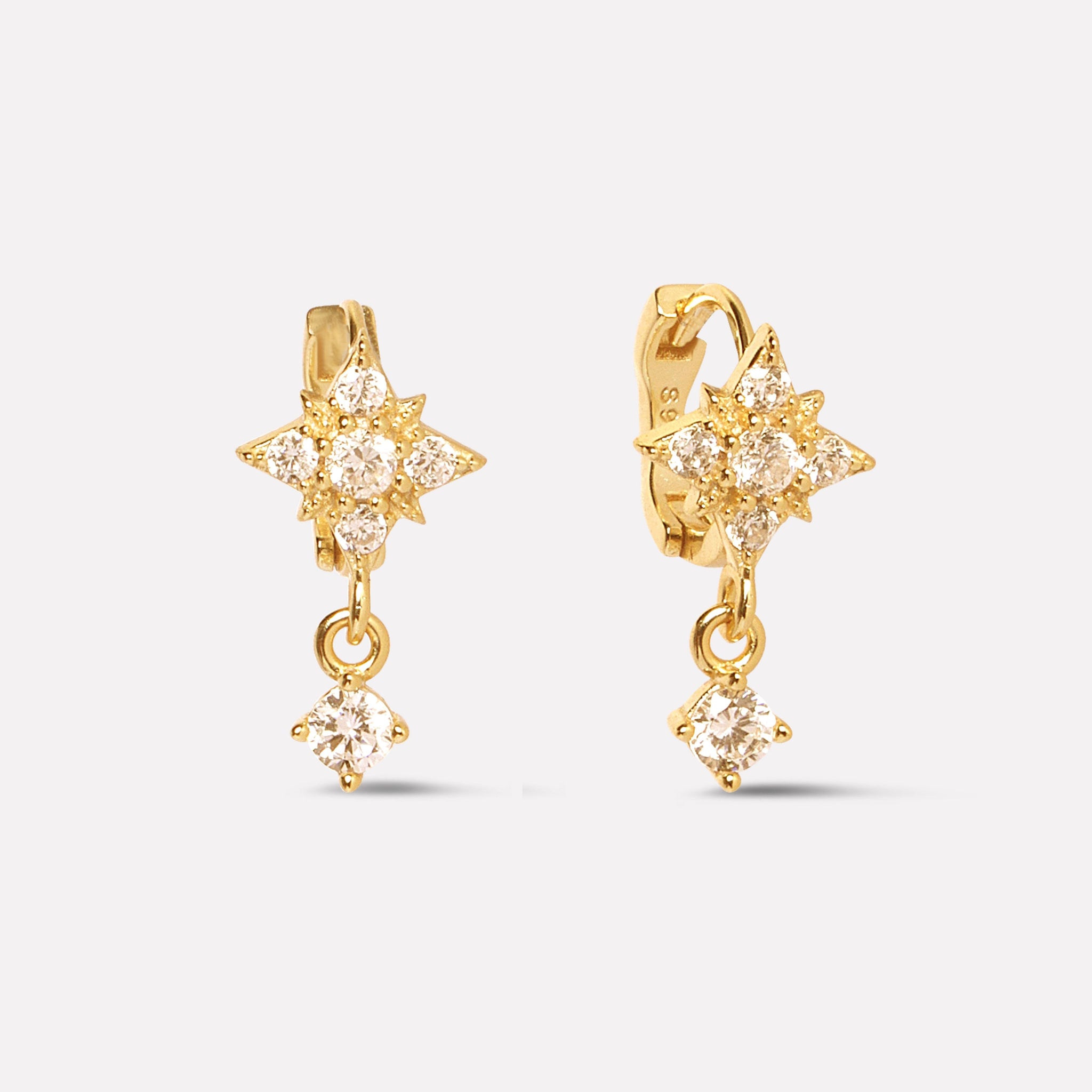 Star Stone Huggie Drop Hoop Earrings
