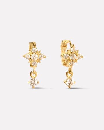 Star Stone Huggie Drop Hoop Earrings