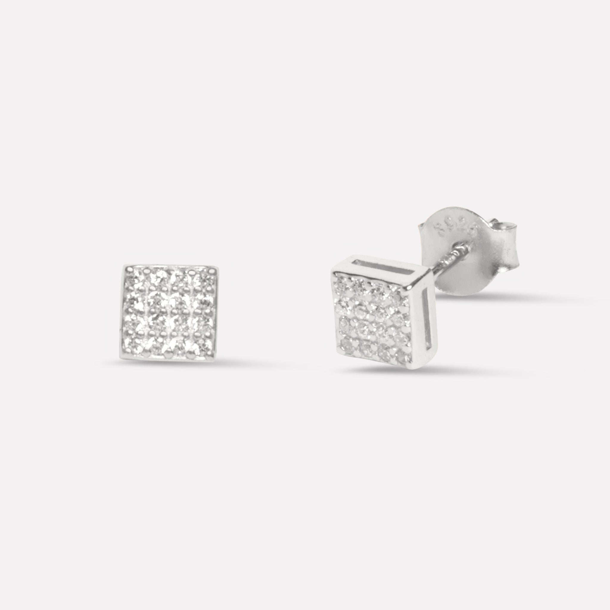 Square Paved Zirconia Stud Earrings