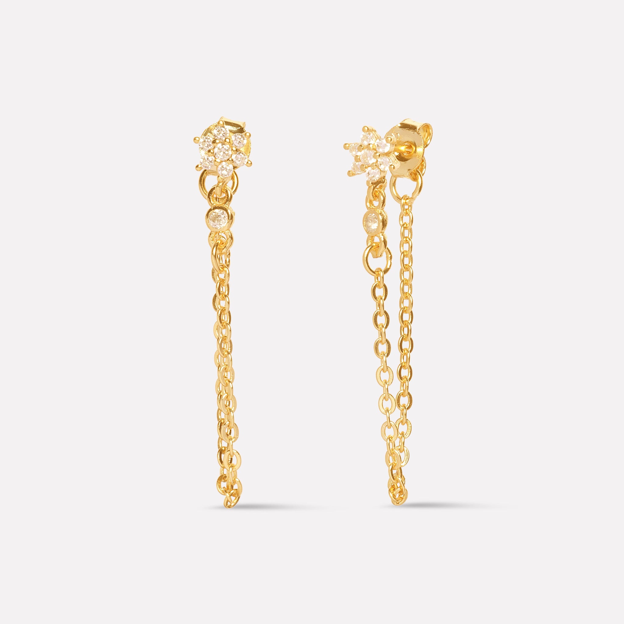 Flower Dangler Chain Earrings