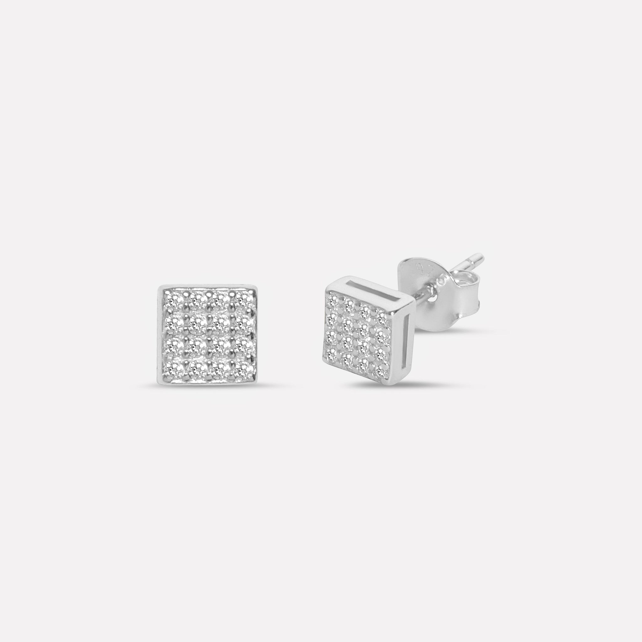 Radiant Square Silver Stud Men's Earrings
