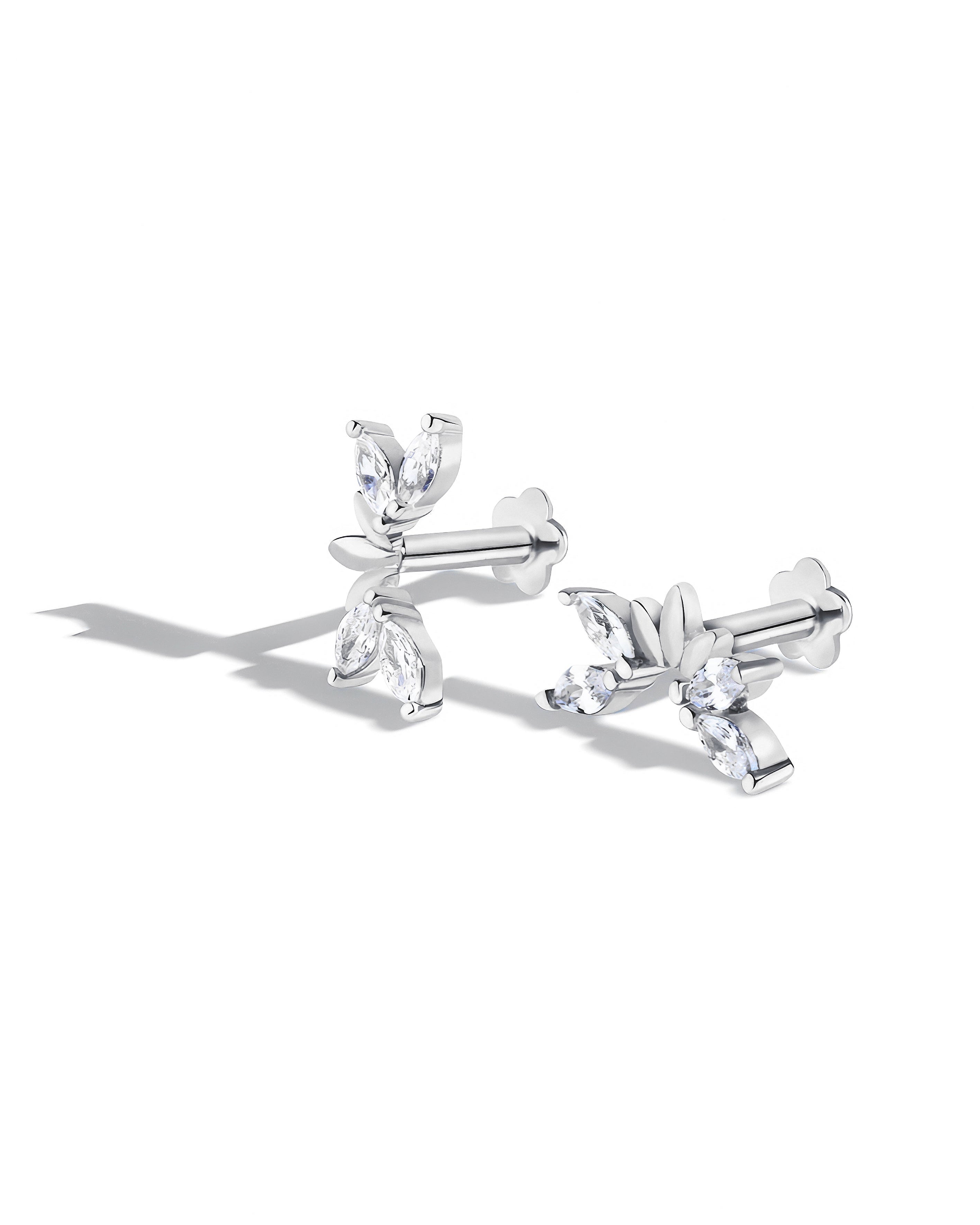 Lumiere Leaf Stud - Rhodium Plated Earrings