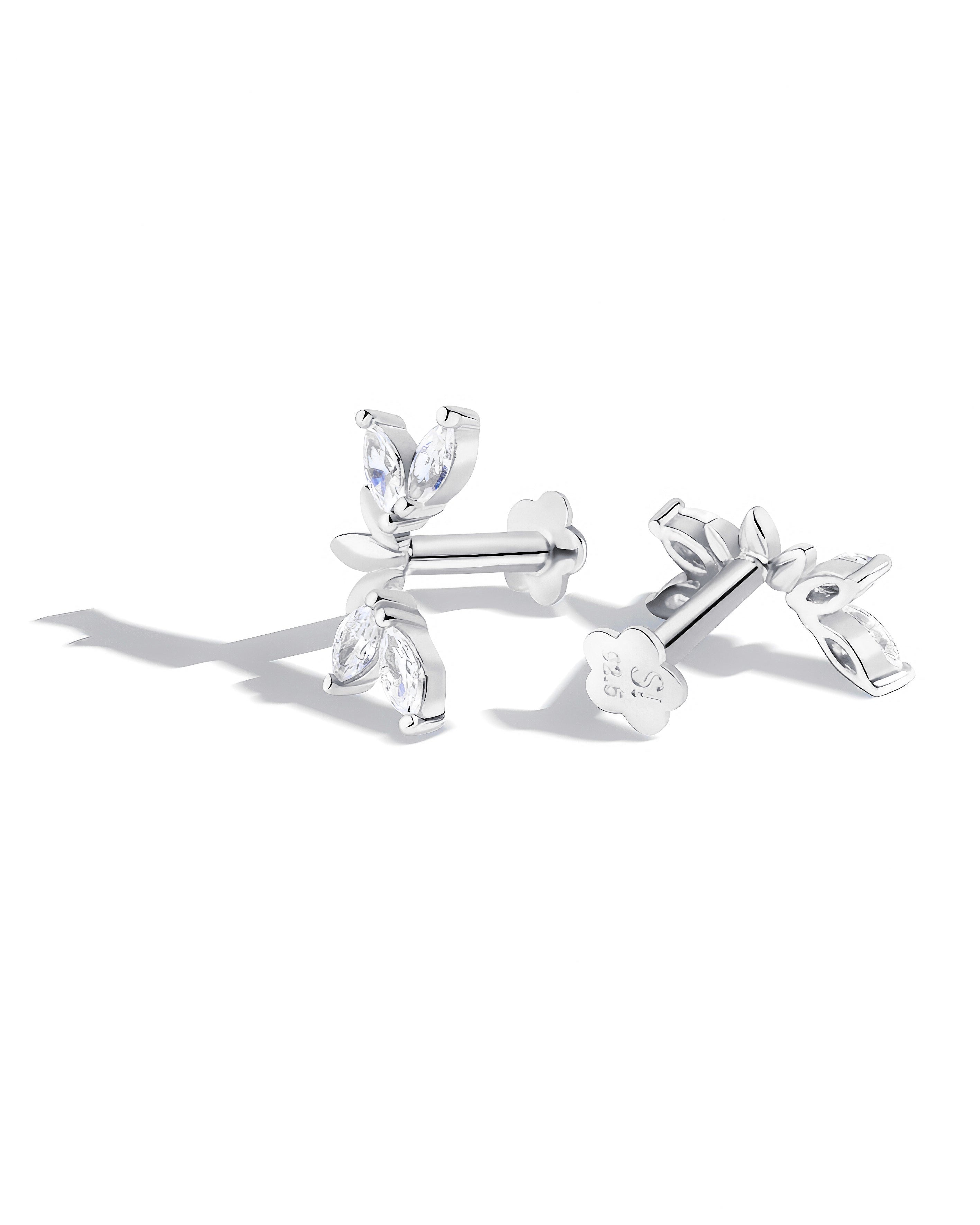 Lumiere Leaf Stud - Rhodium Plated Earrings