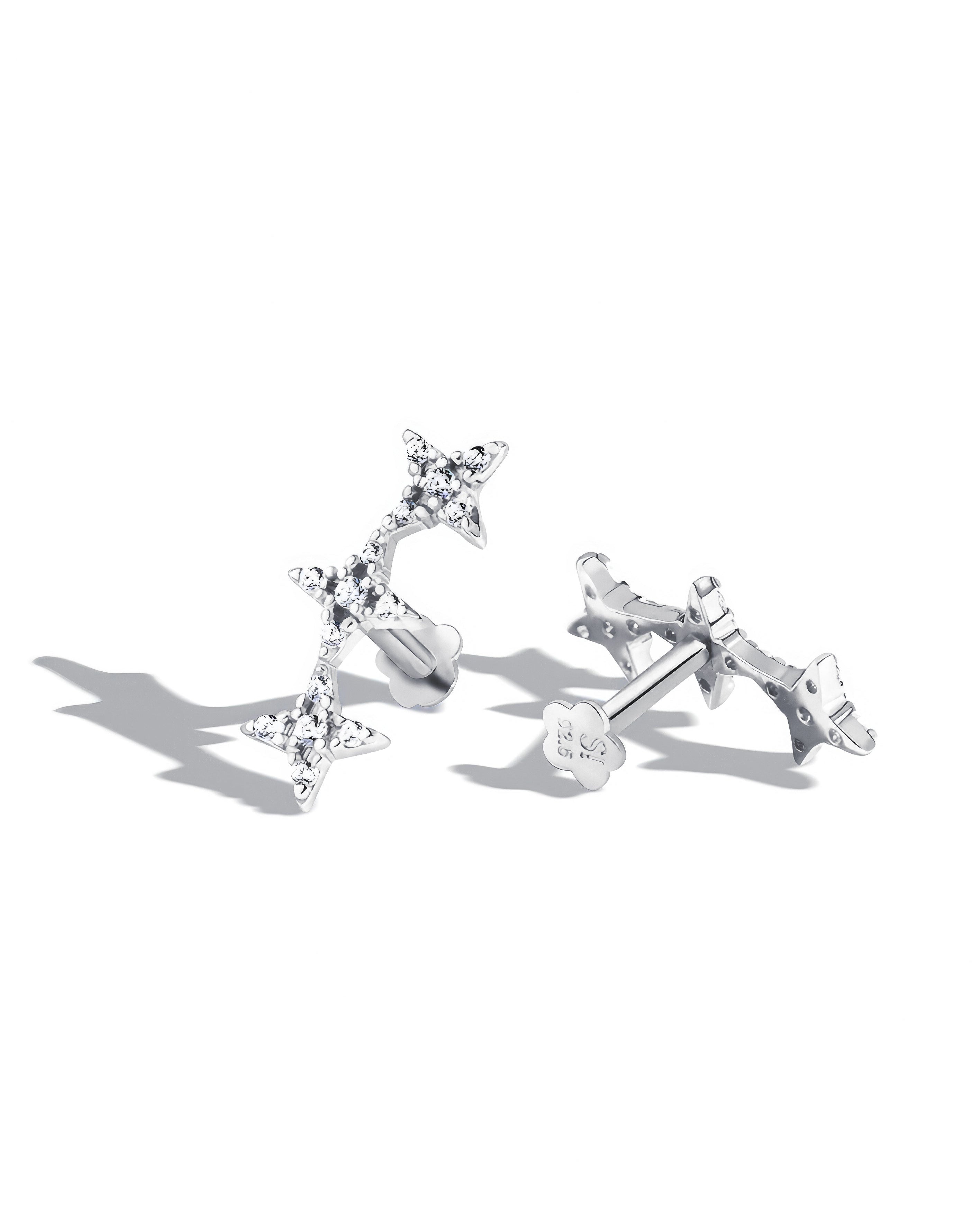 Stardust Trio Stud – Rhodium Plated Flat Back Studs