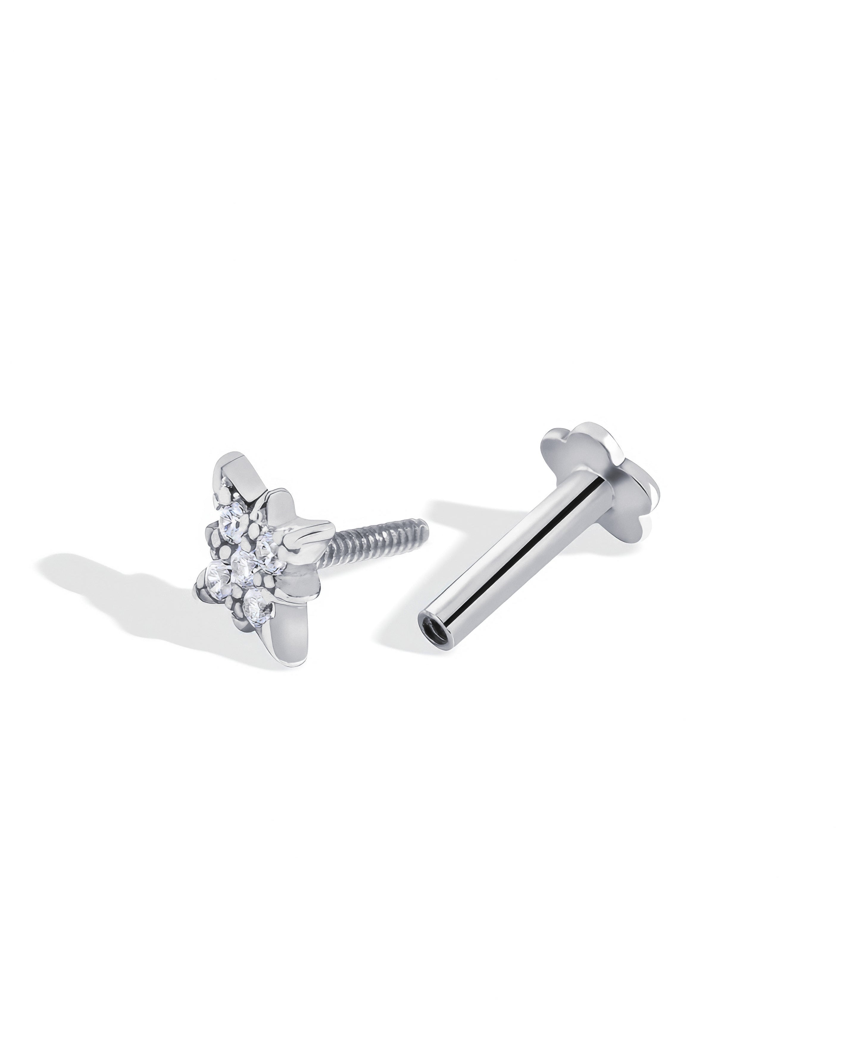 Zirconia Star - Flat Back Screw Stud - South Screw - Rhodium Plated