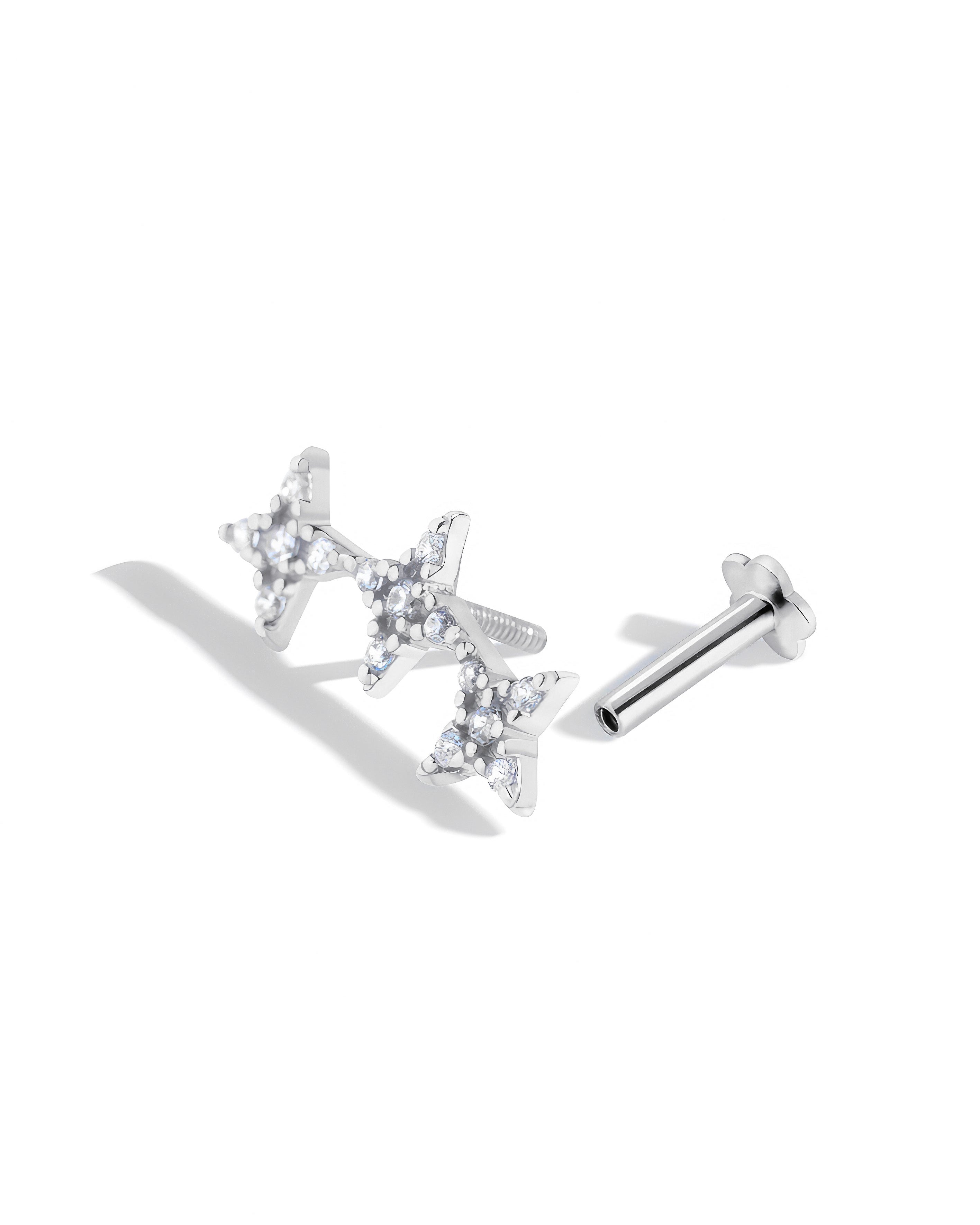 Stardust Trio Stud – Rhodium Plated Flat Back Studs